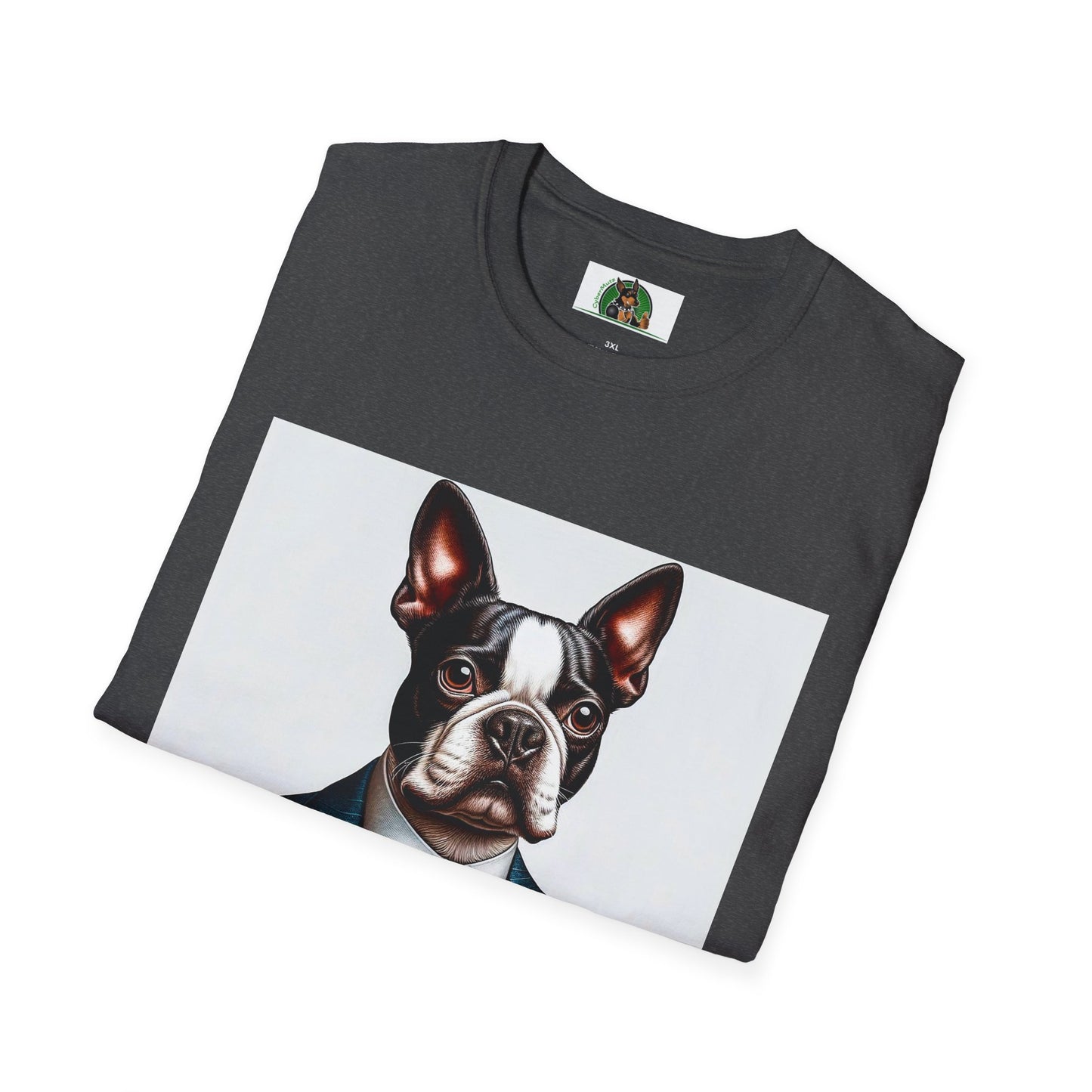Boston Terrier Dog In Blue Suit TShirt T-Shirt Printify