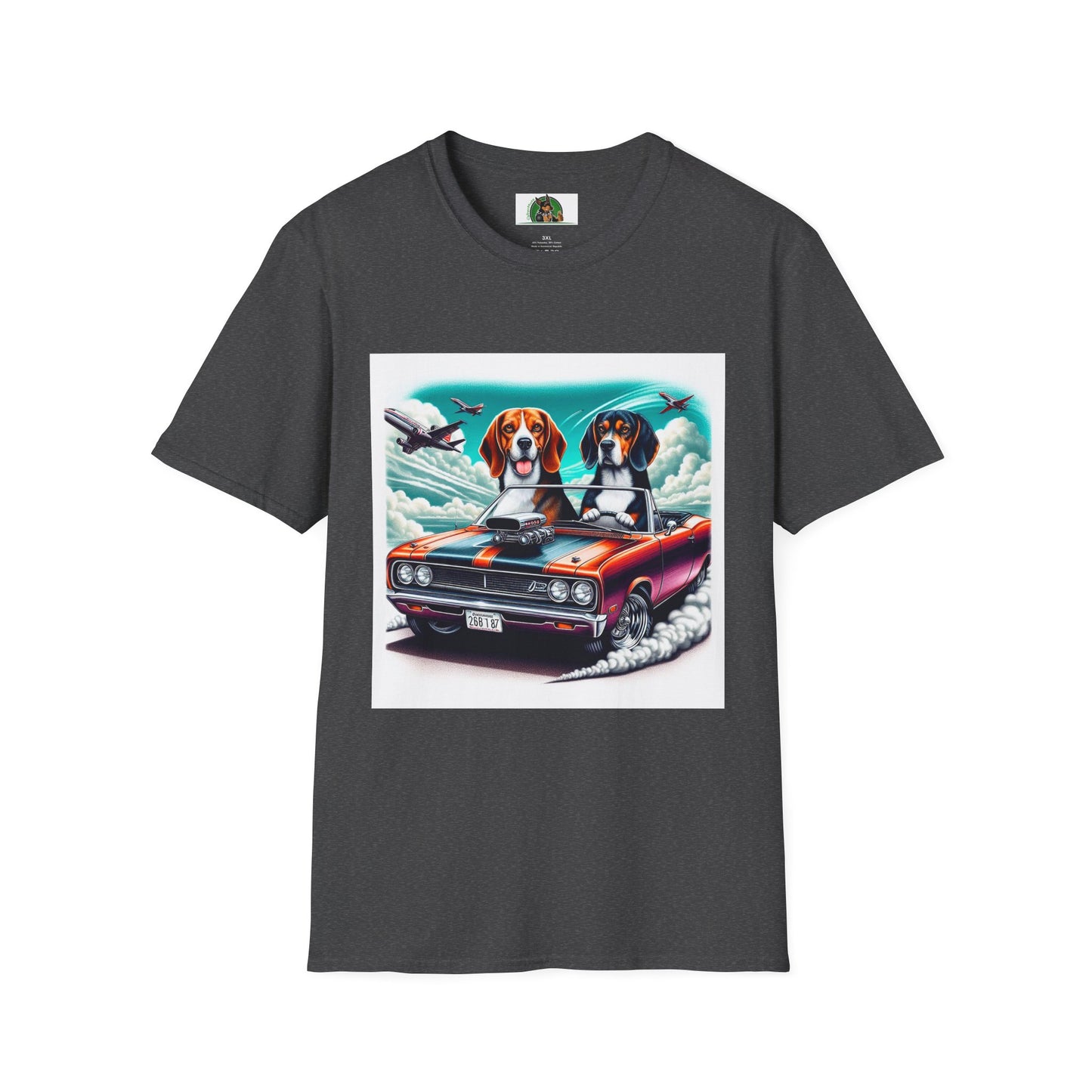 Beagle Dogs Softstyle T-Shirt - Wacky Sports Car Design T-Shirt Printify XS Dark Heather