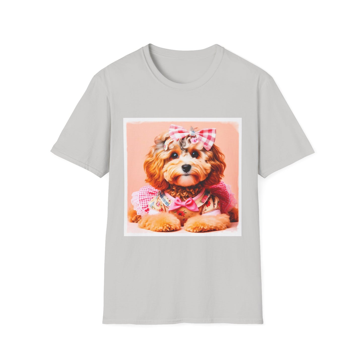 CockerPoo pretty pink bow t shirt T-Shirt Printify S Ice Grey