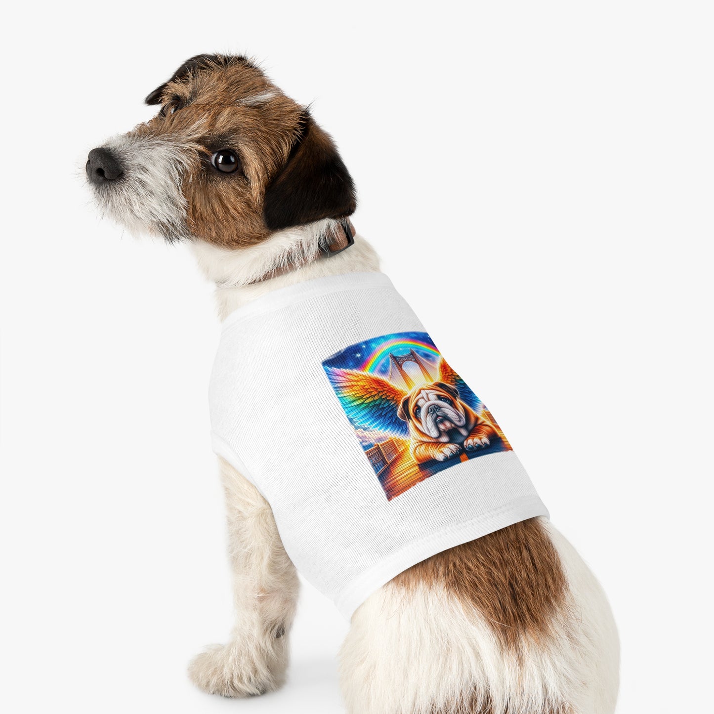 Pet Tank Top Bulldog rainbow bridge t shirt Pets Printify