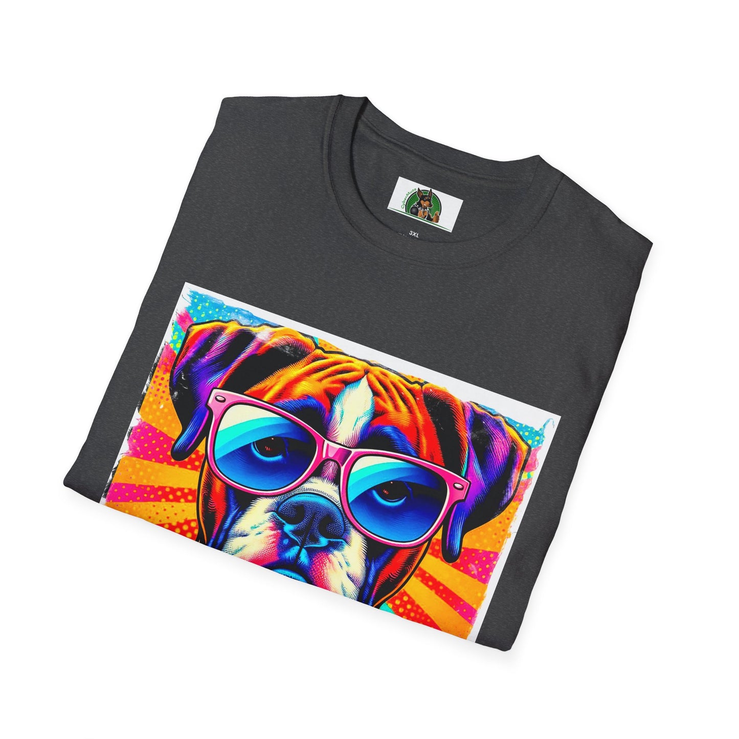 Boxer Pop Art Dog Wearing Glasses T-Shirt T-Shirt Printify