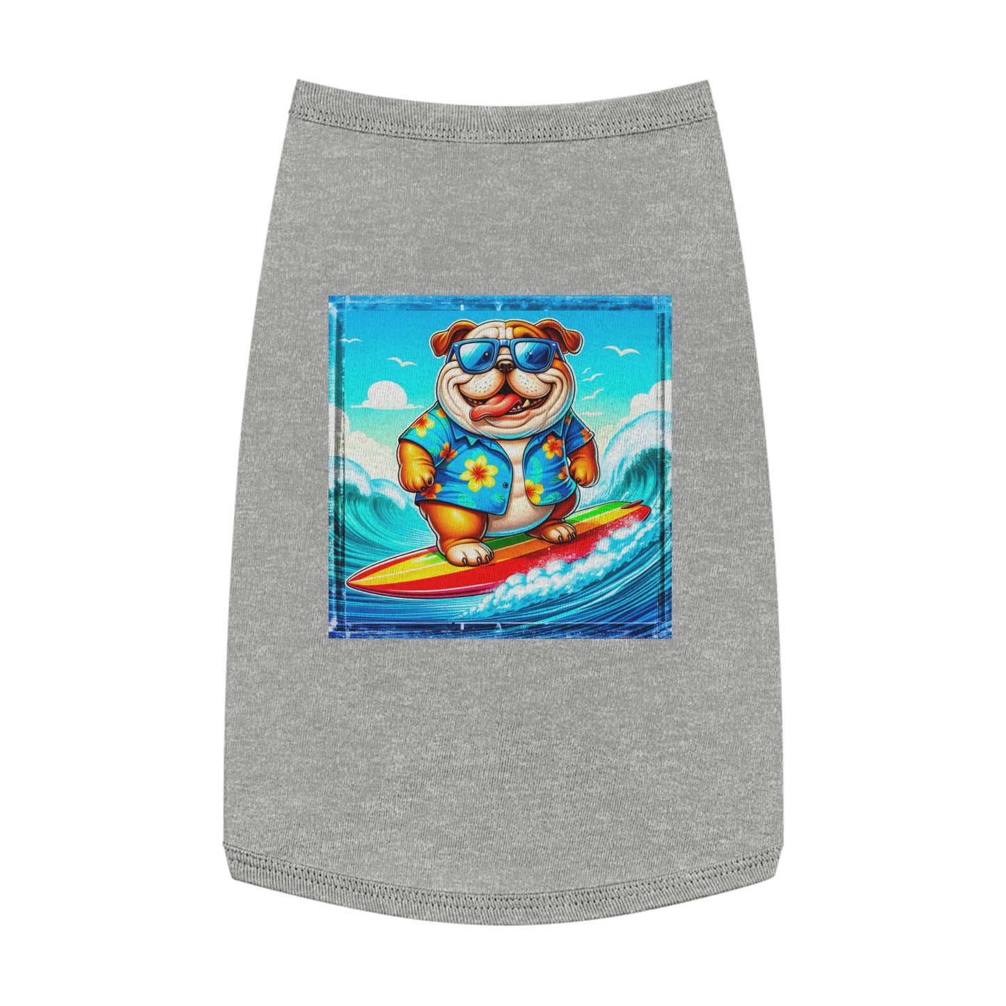 Pet Tank Top Bulldog surfing dog t shirt Pets Printify L Heather