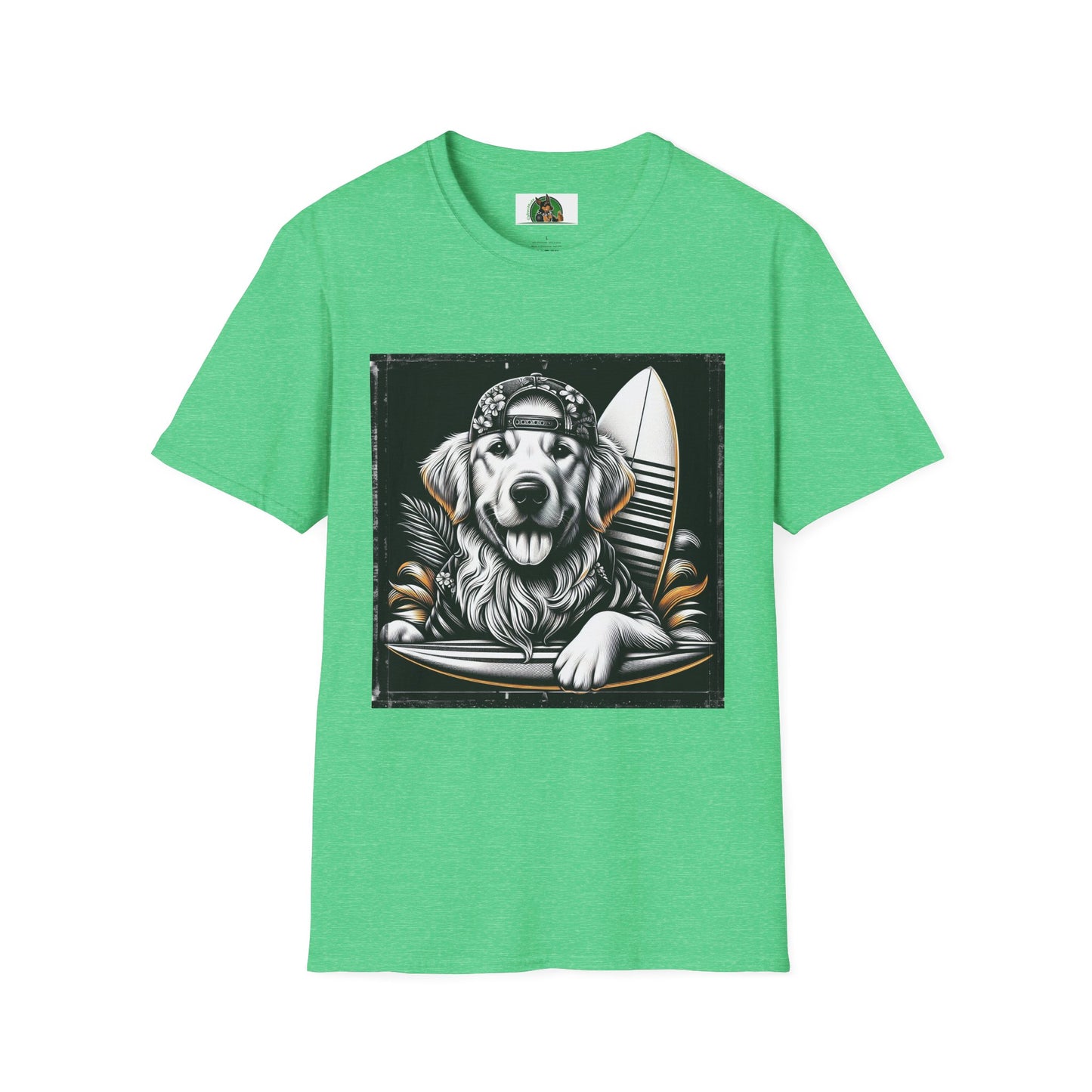 Golden Retriever cool surfer t shirt T-Shirt Printify S Heather Irish Green