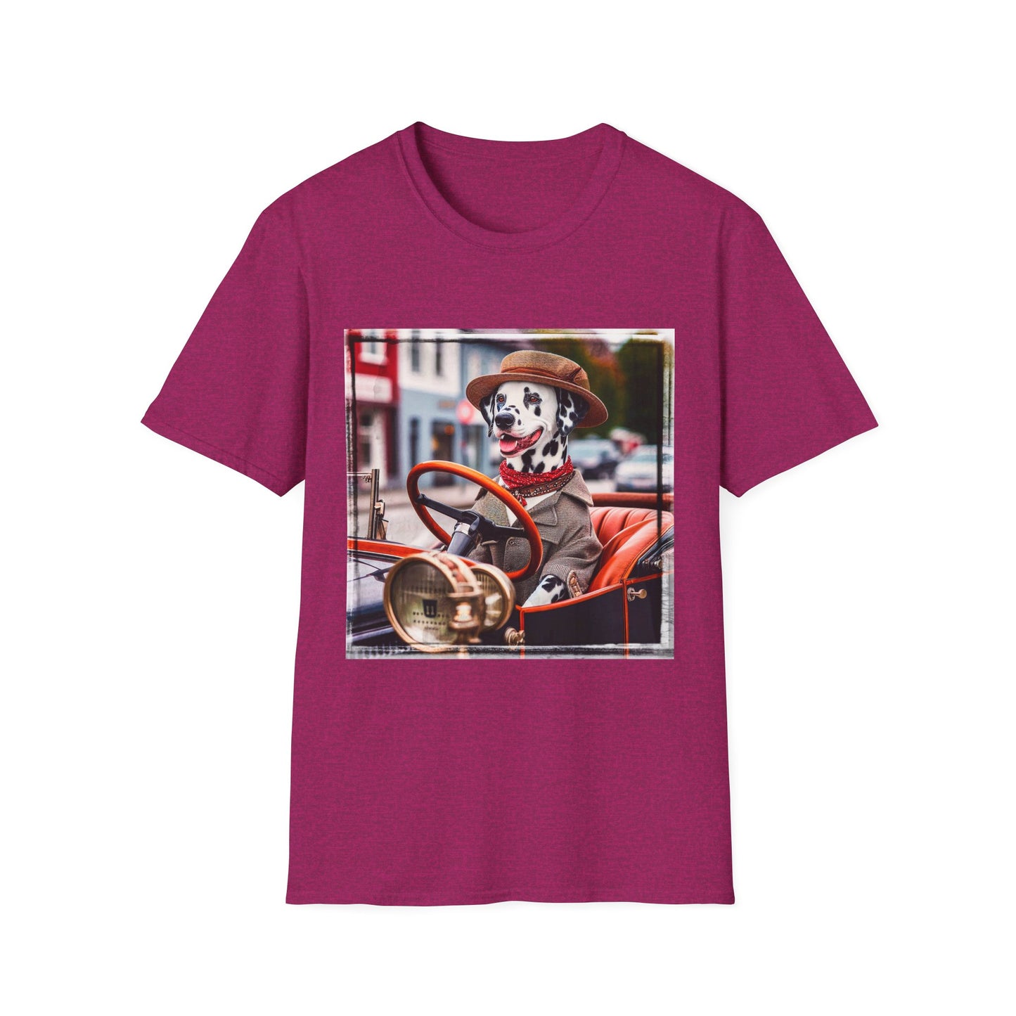 Dalmatian driving and cruising t shirt T-Shirt Printify S Antique Heliconia