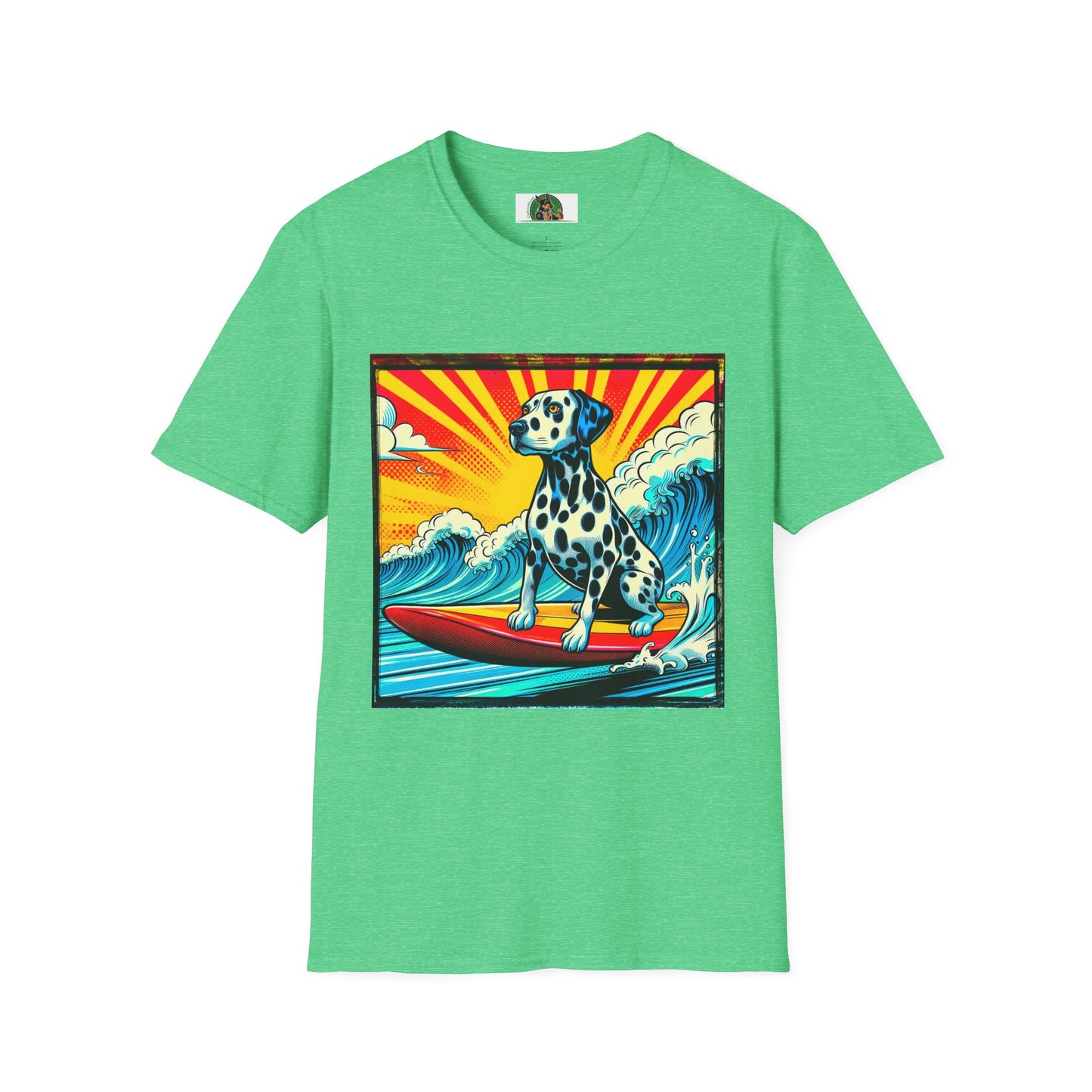Dalmatian colorful surfing t shirt T-Shirt Printify S Heather Irish Green