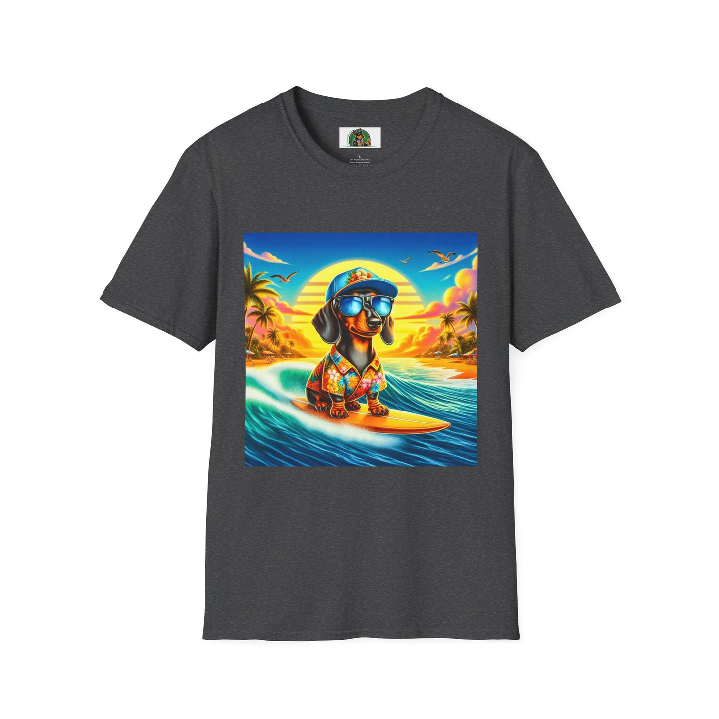 Dachshund crashing waves t shirt T-Shirt Printify Dark Heather S
