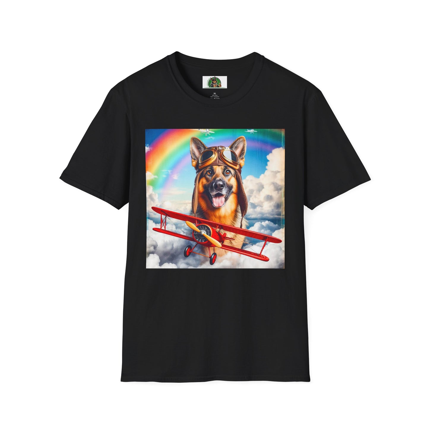 German Shepherd airplane flying T-Shirt Printify Black S