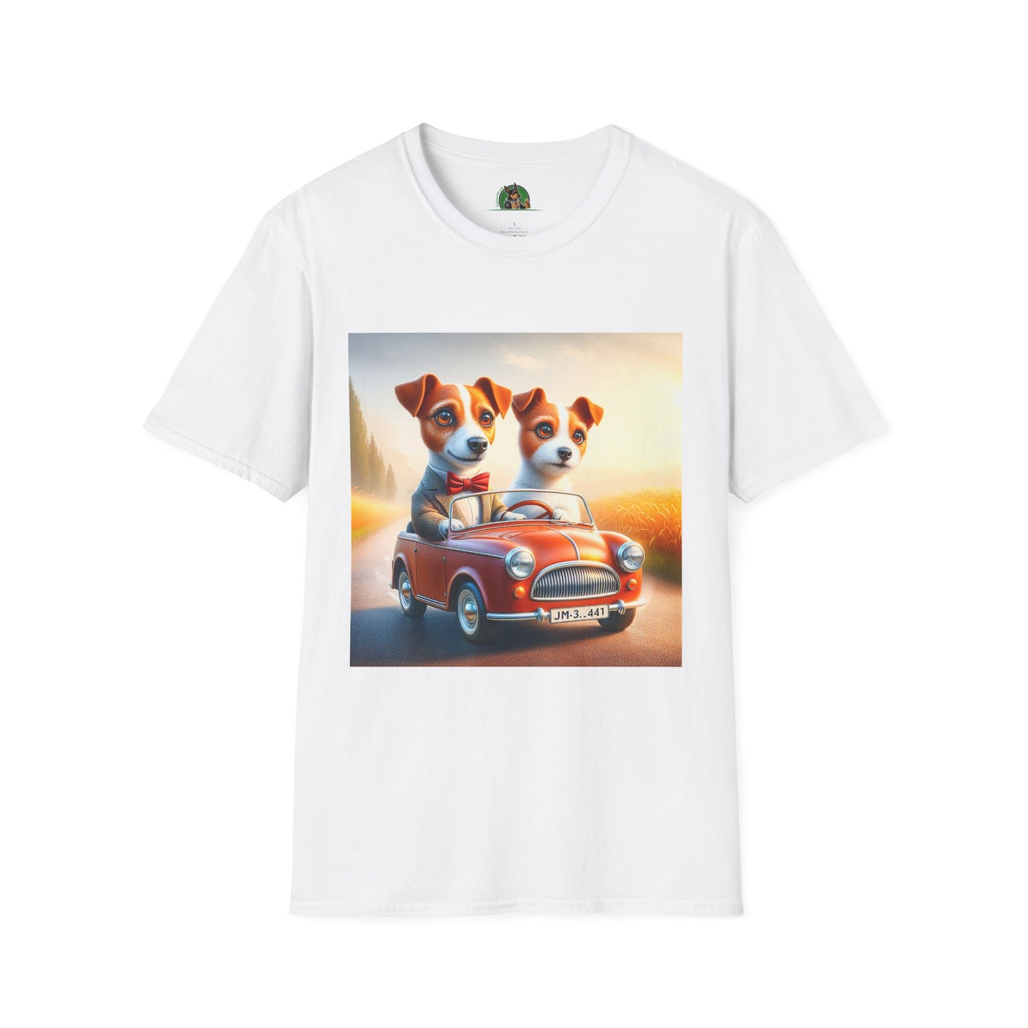Wacky Jack Russell Puppy Couple Riding In Car T-Shirt Printify S White