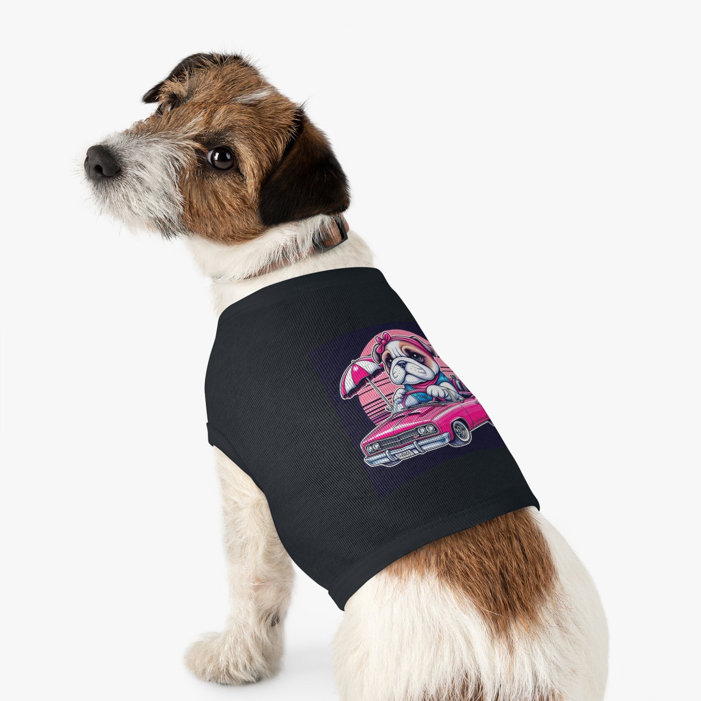 Wacky Pet Tank Top Bulldog tiny pink. car t shirt Pets Printify