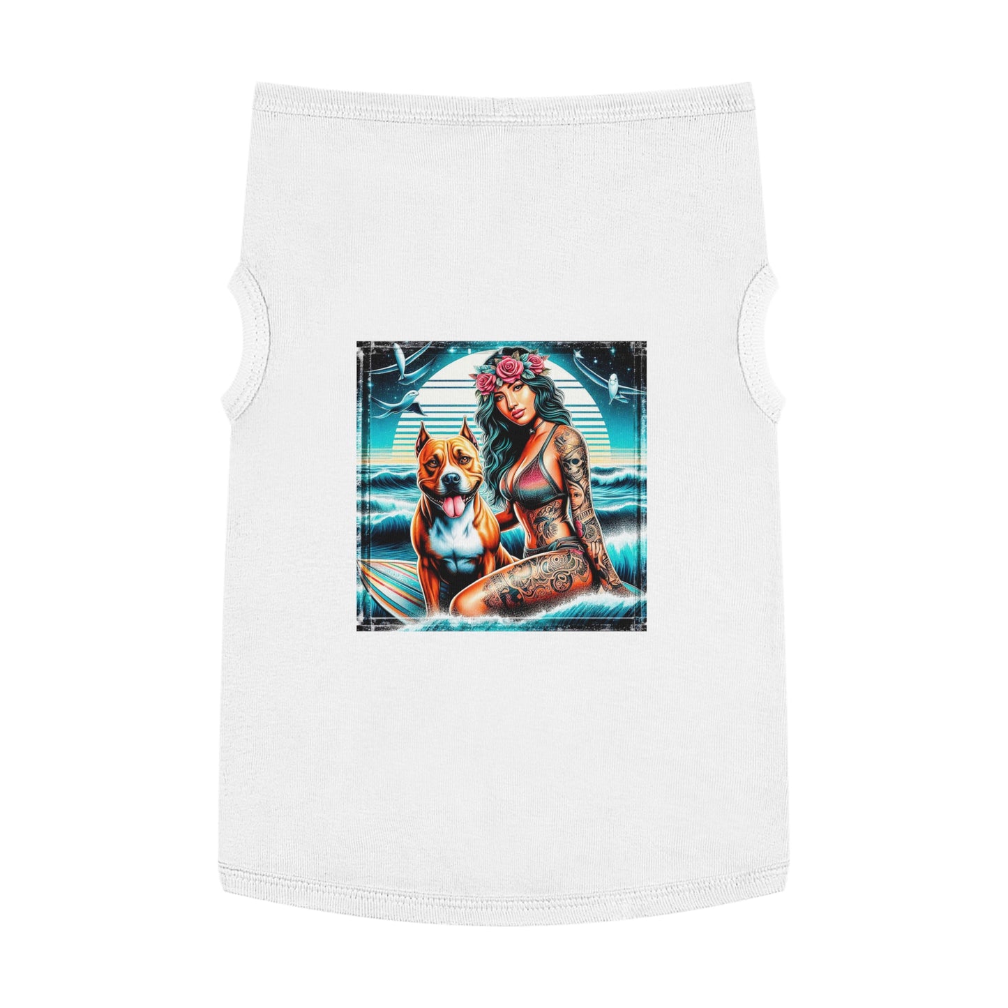 Pet Tank Top Pit Bull Hawaiian women Pets Printify XL White