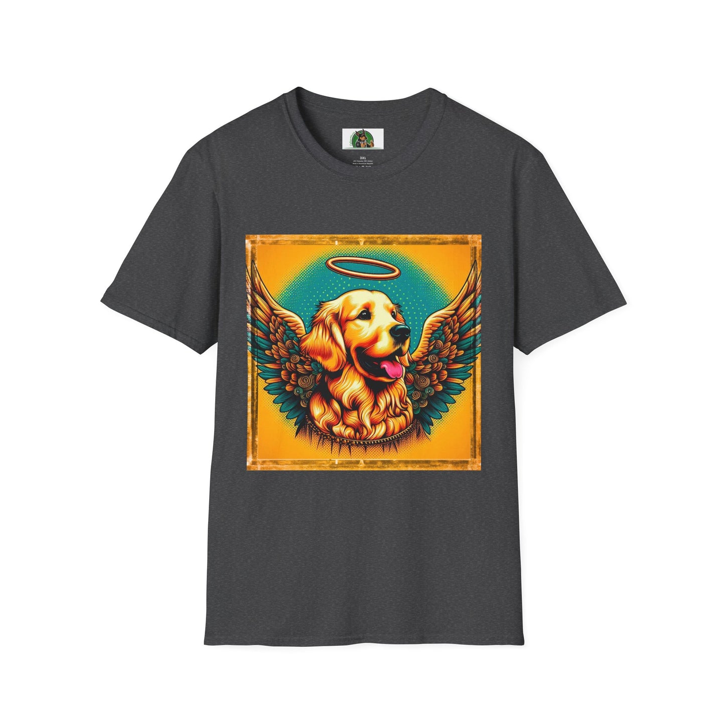 Golden Retriever glowing Angel t shirt T-Shirt Printify XS Dark Heather