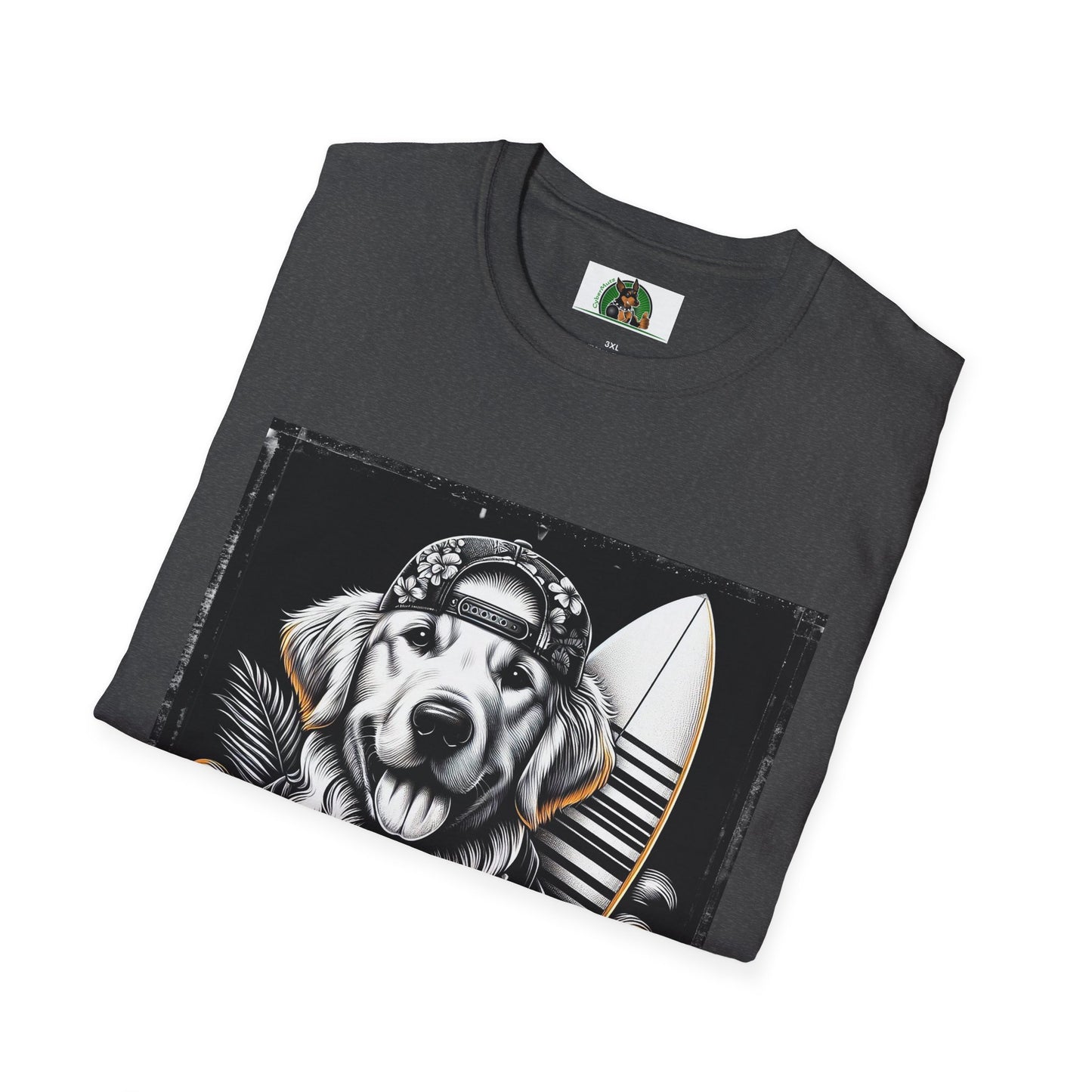 Golden Retriever cool surfer t shirt T-Shirt Printify