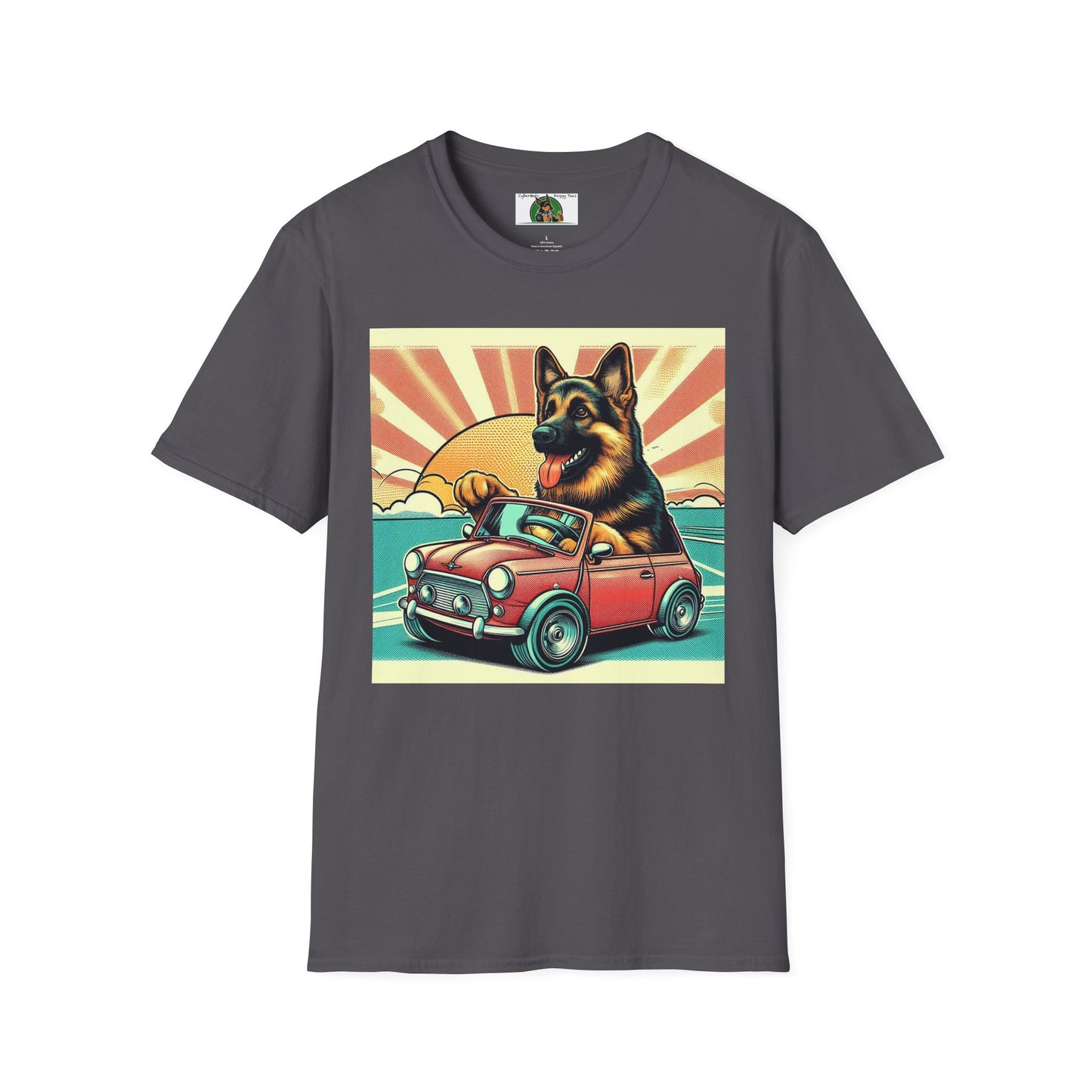 German Shepherd in a Wacky Little Car T-Shirt Printify Charcoal S