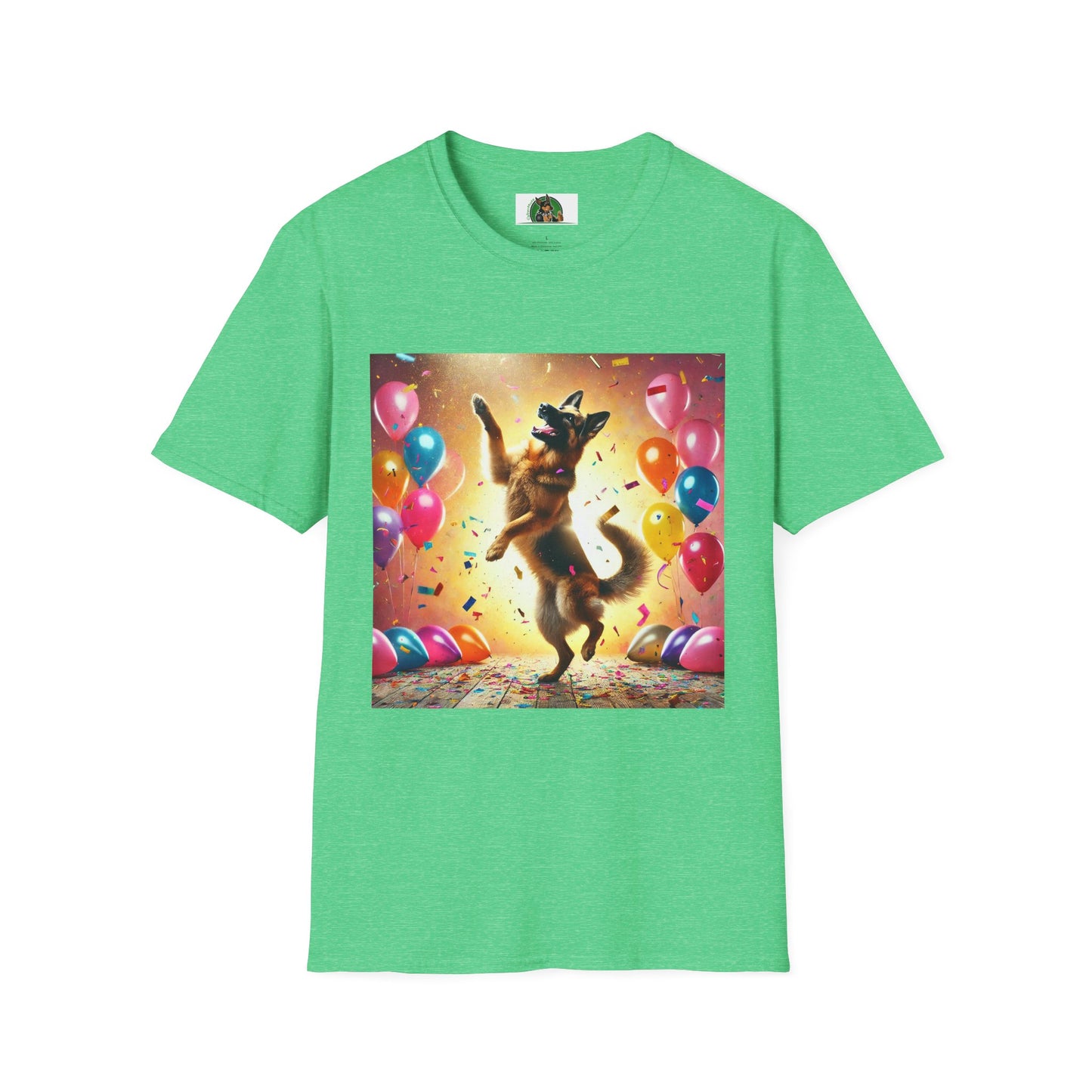 German Shepherd T-Shirt - Dancing Dog Design T-Shirt Printify S Heather Irish Green