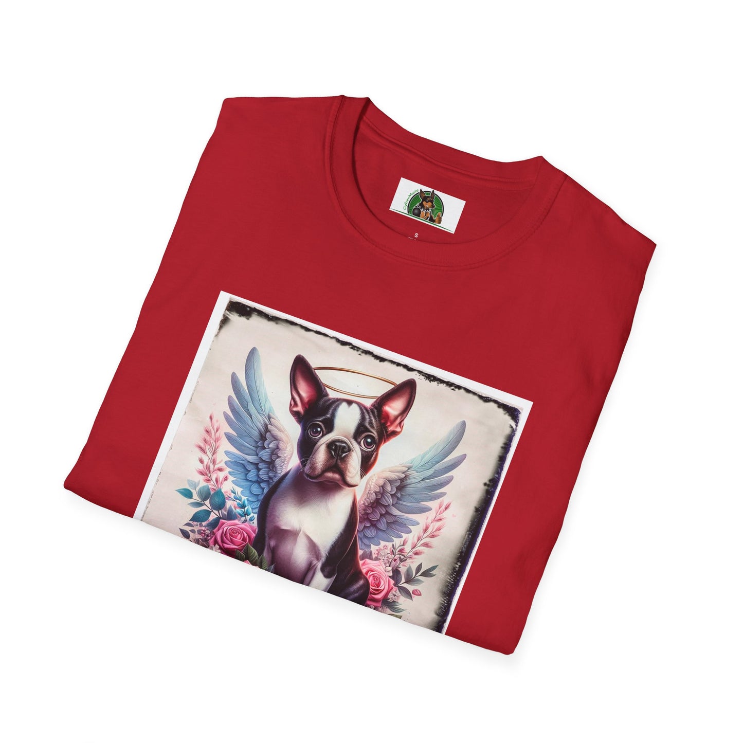 Boston Terrier Terrier Angel And Roses Tshirt T-Shirt Printify