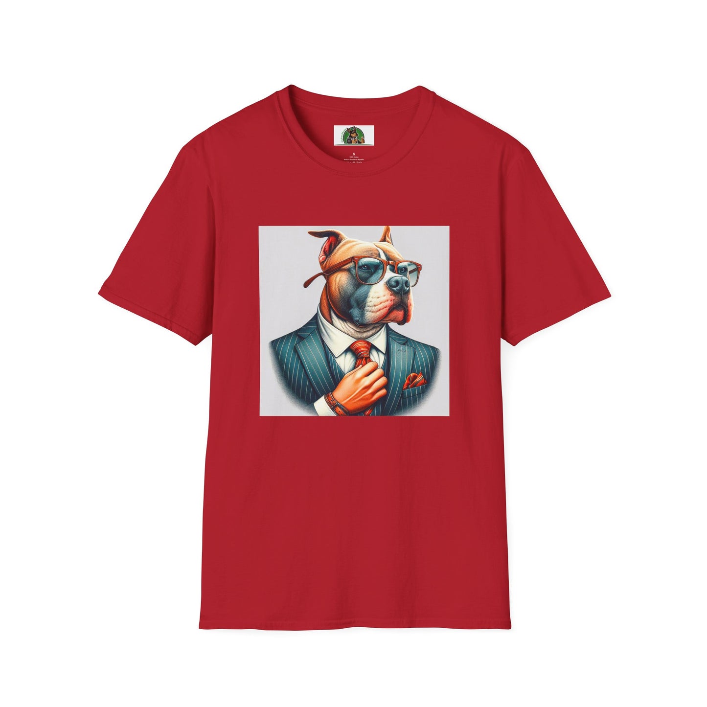 Pit Bull men in black shirt T-Shirt Printify S Cherry Red