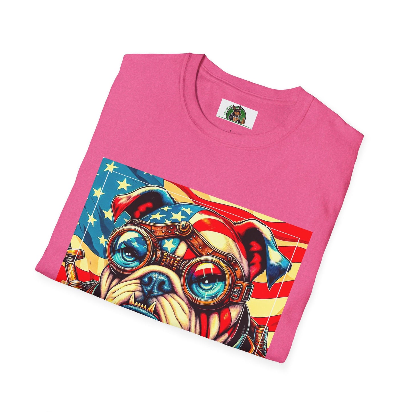 Bulldog Steampunk American Flag T-Shirt Printify