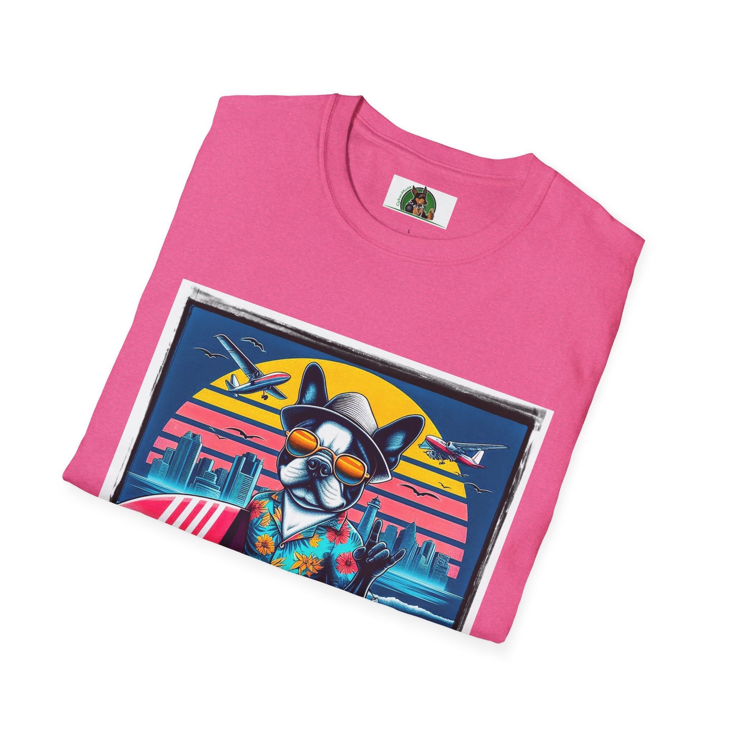 Boston Terrier Male Dog With Boogie Board T-Shirt Printify