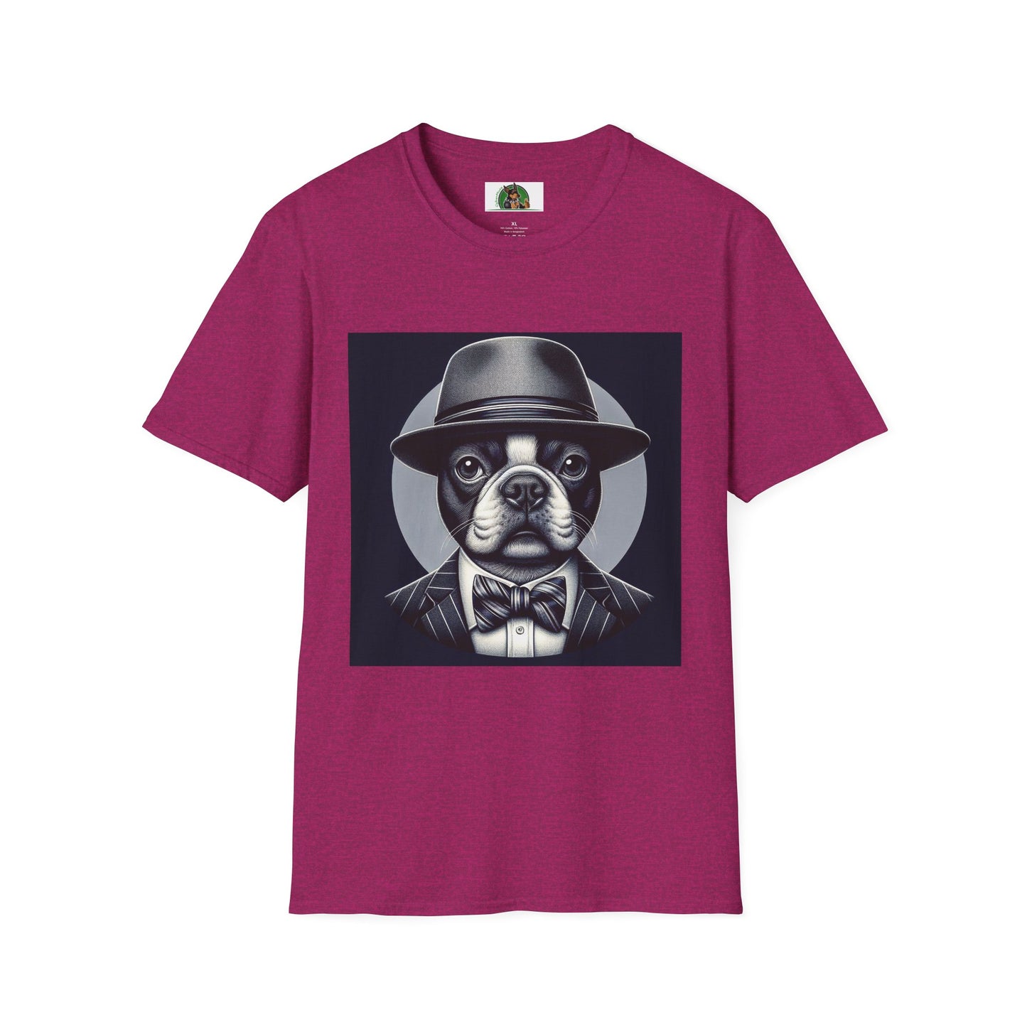 Boston Terrier T-Shirt - Dog in Suit and Hat Design T-Shirt Printify S Antique Heliconia