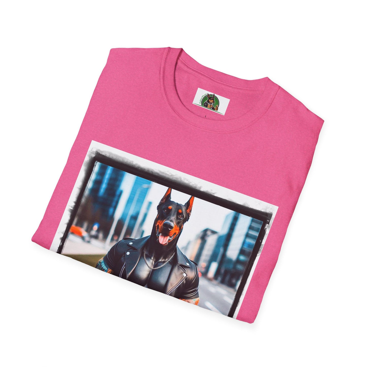 Doberman tough in black t shirt