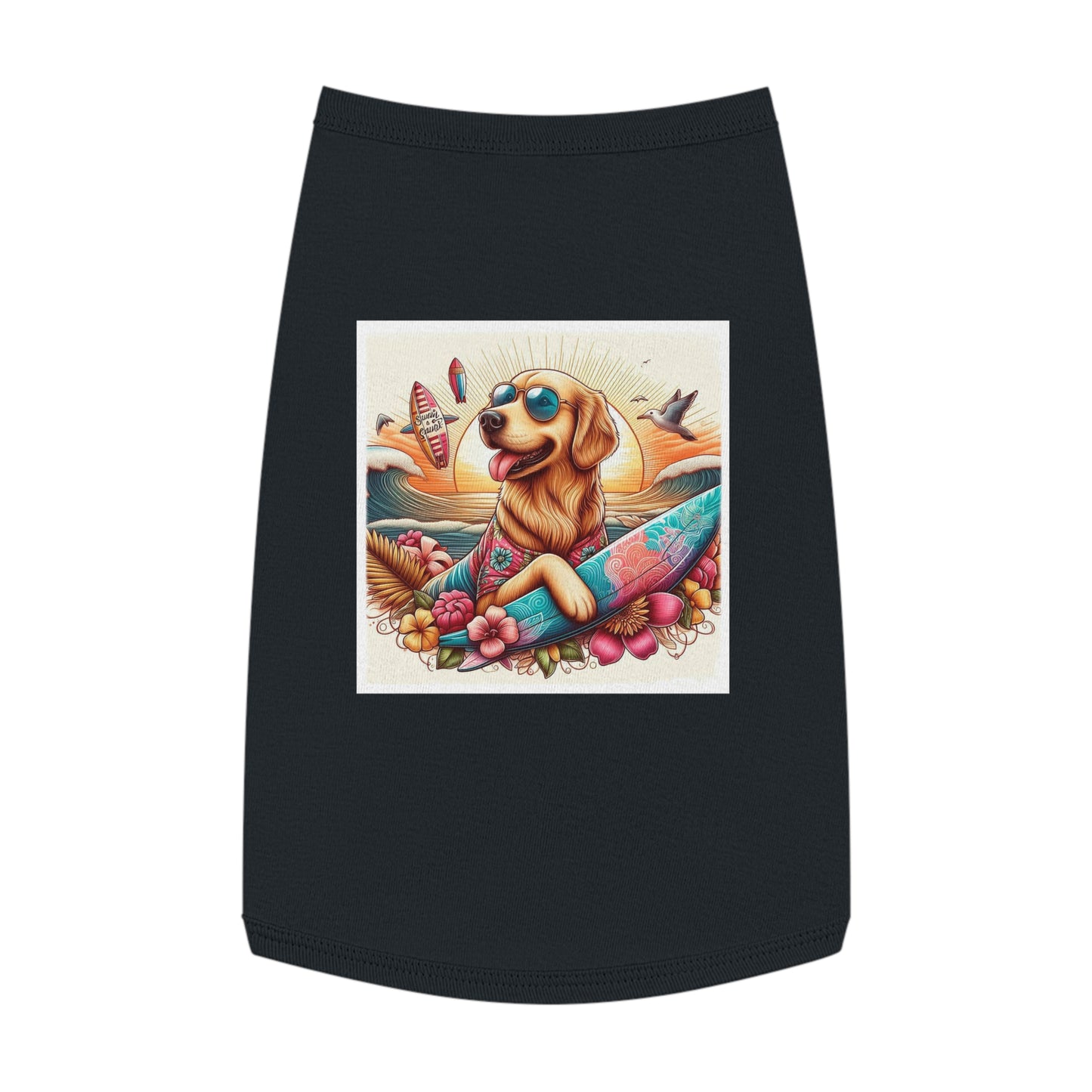 Golden Retriever pet tank top sunny day Pets Printify L Black