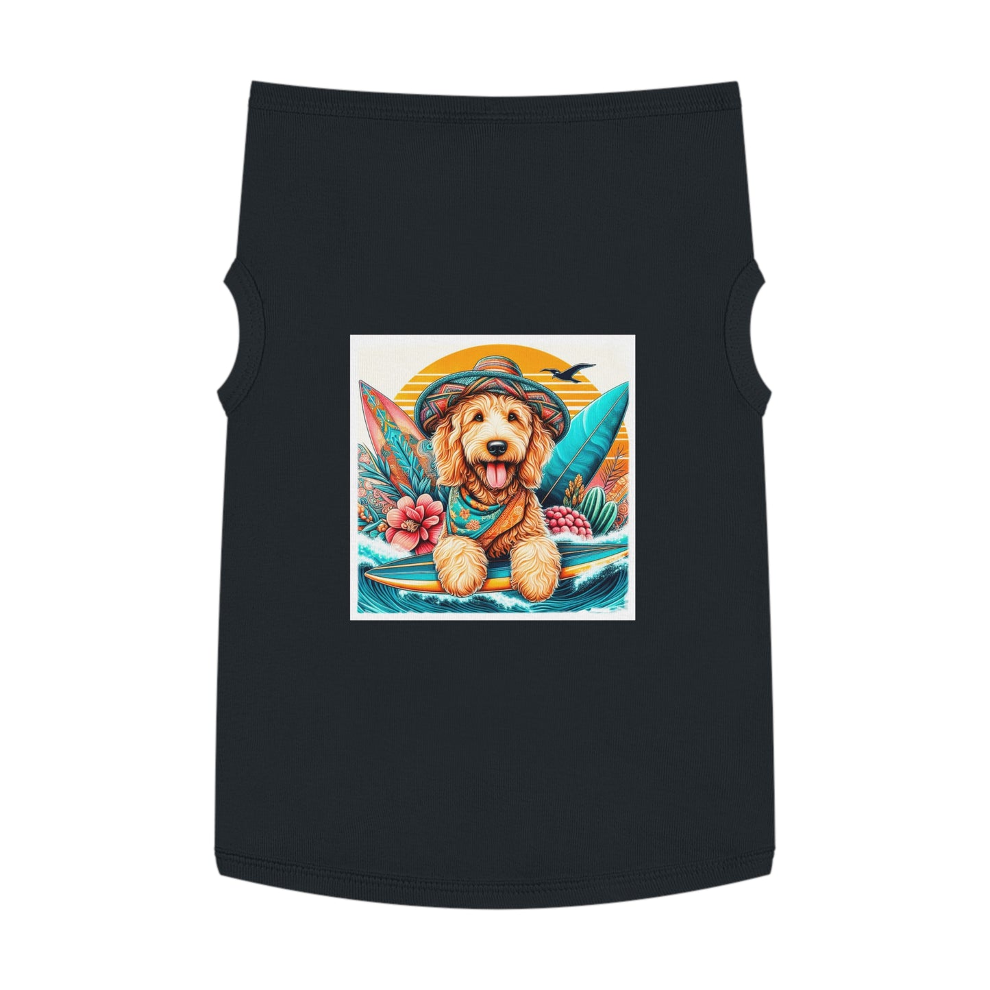 Pet Tank Golden Doodle pretty with flowers shirt Pets Printify XL Black