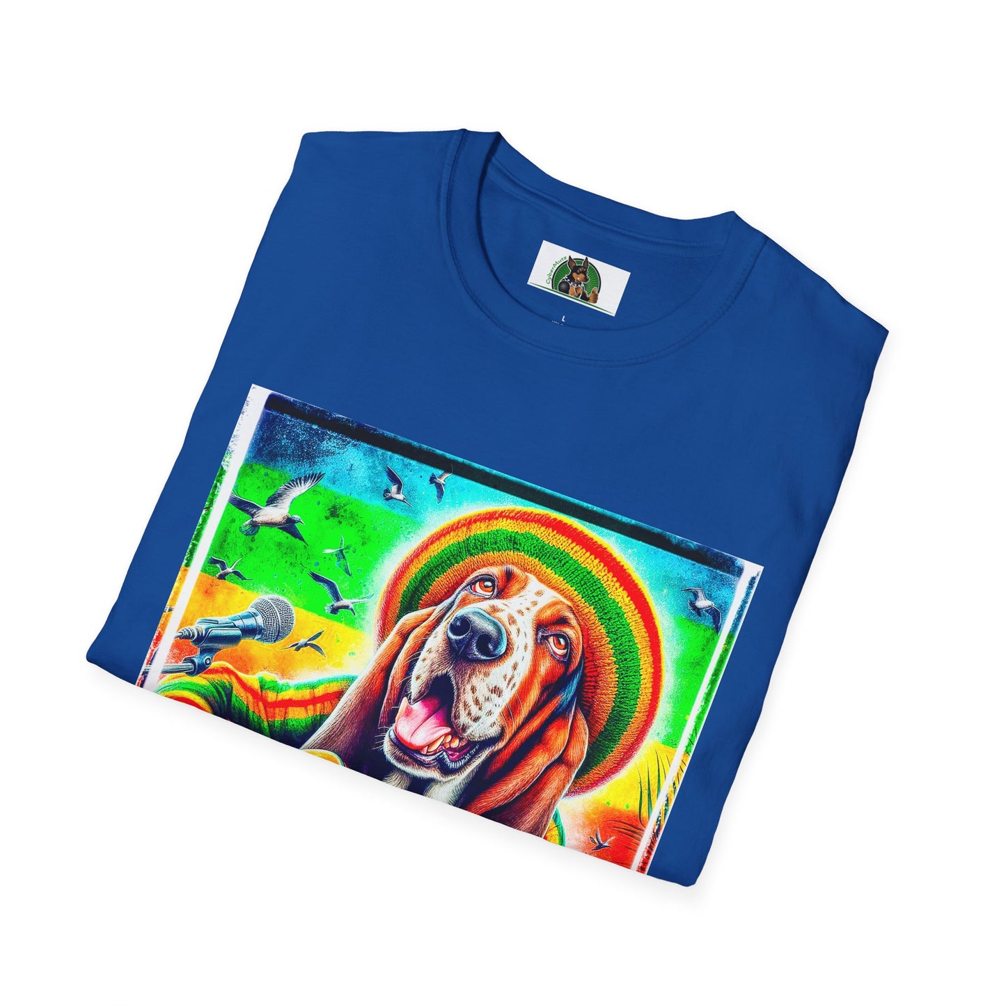 Basset Hound Rasta Dog Playing Guitar T-Shirt Printify