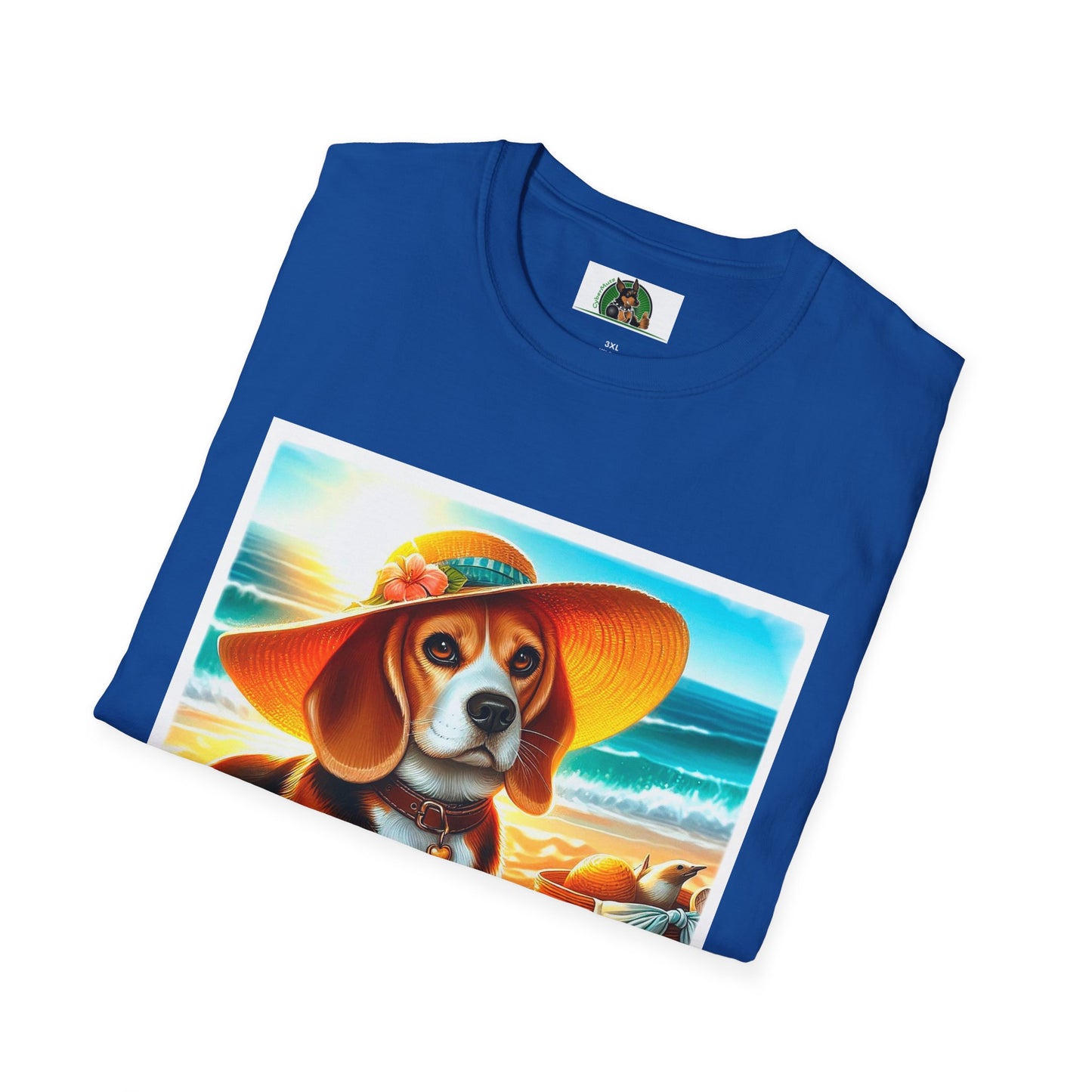 Beagle Girl Dog Wearing Sun Hat At Beach T-Shirt Printify