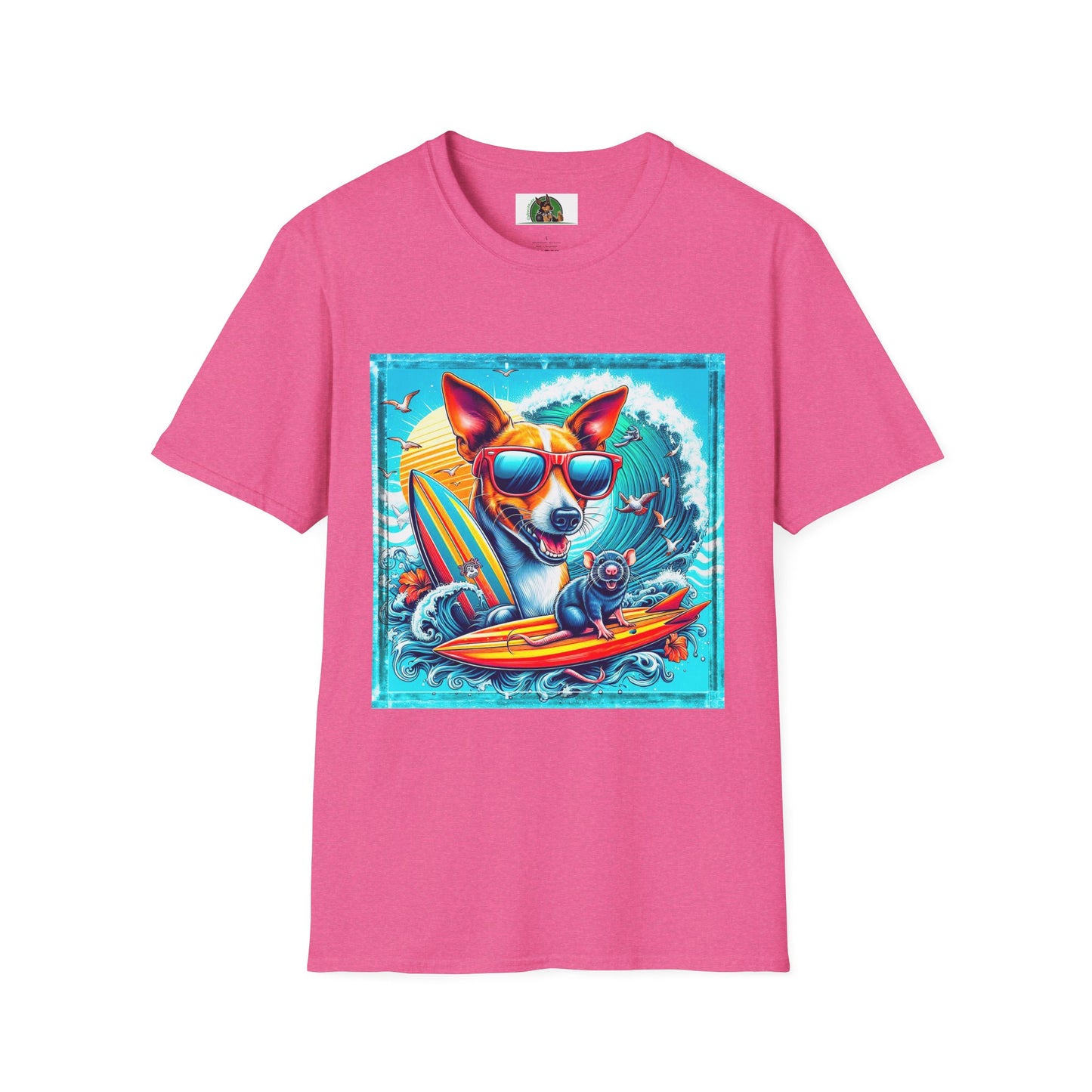 Rat Terrier T-Shirt puppy surfing T-Shirt Printify S Heather Heliconia