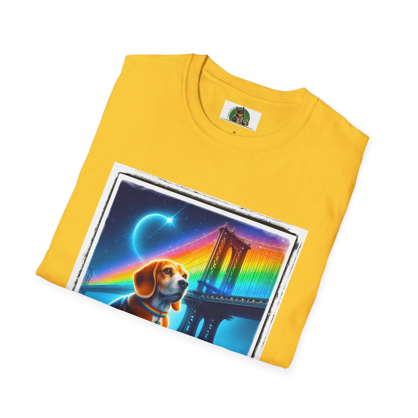 Beagle Sitting Under Rainbow Bridge T-Shirt Printify