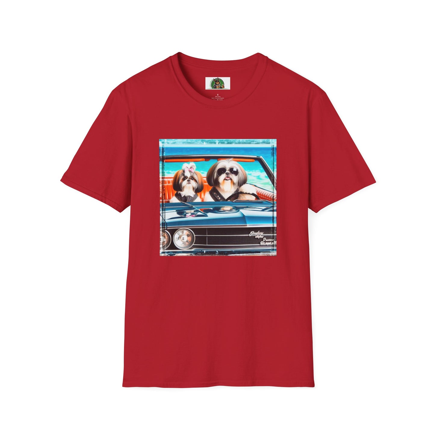 Wacky Shih Tzu couple driving T-Shirt Printify S Cherry Red