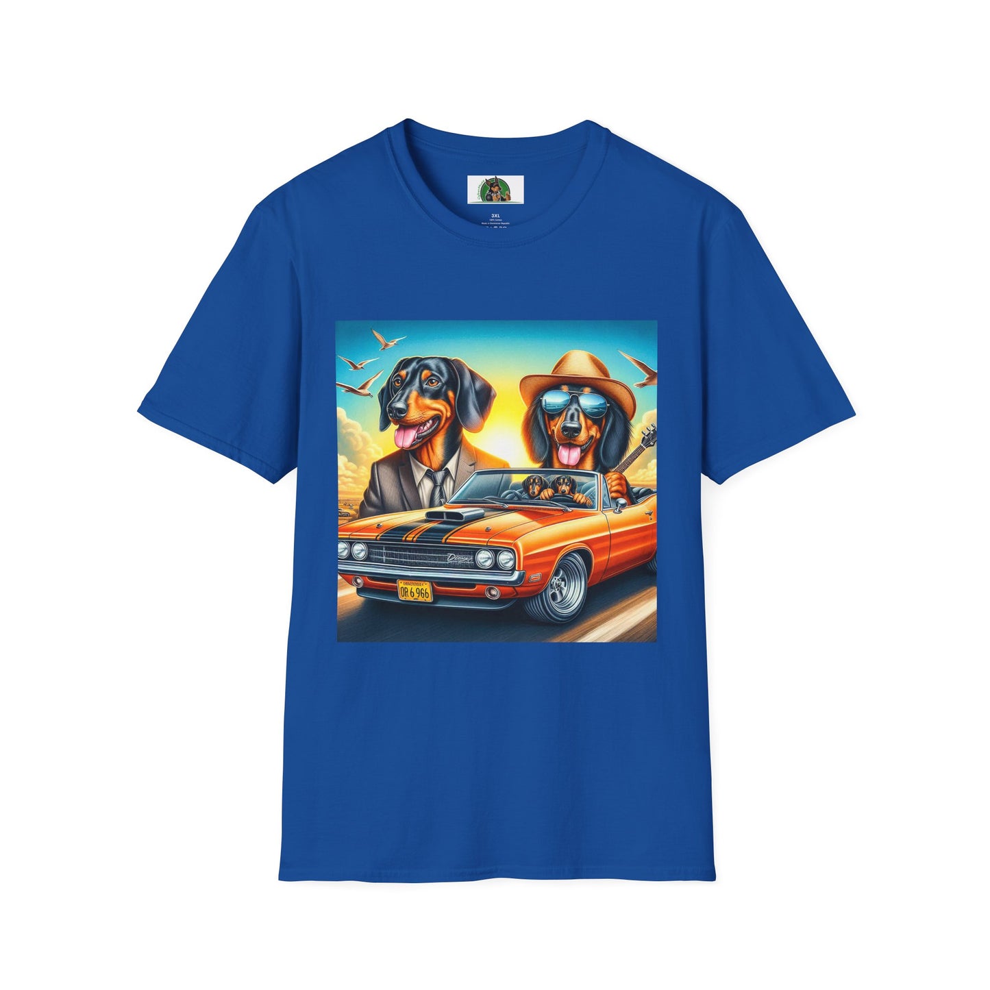 Dachshund car driving t shirt T-Shirt Printify Royal S