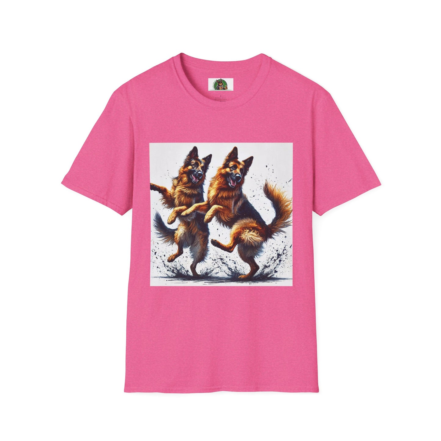German Shepherd T-Shirt - Dancing Dog Design T-Shirt Printify S Heather Heliconia
