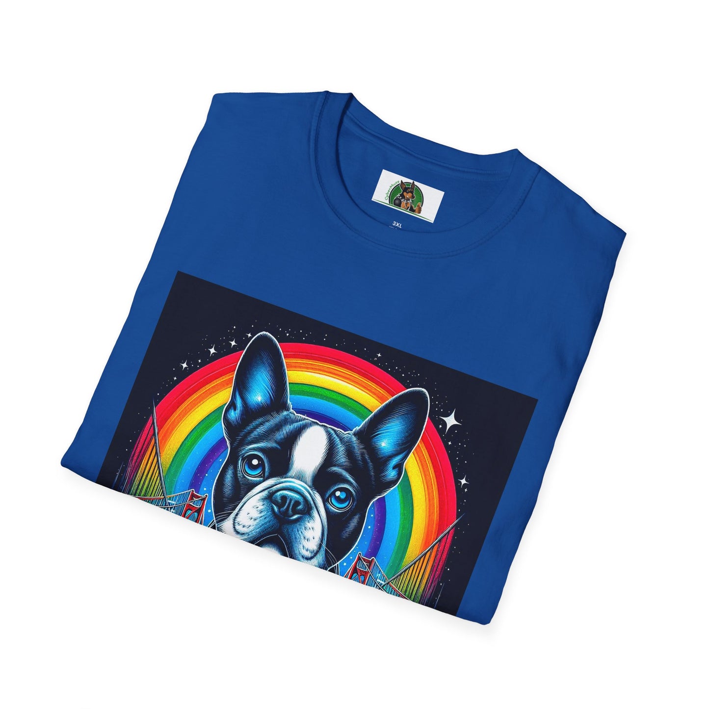 Boston Terrier Dog Overlooking Rainbow Bridge T-Shirt Printify