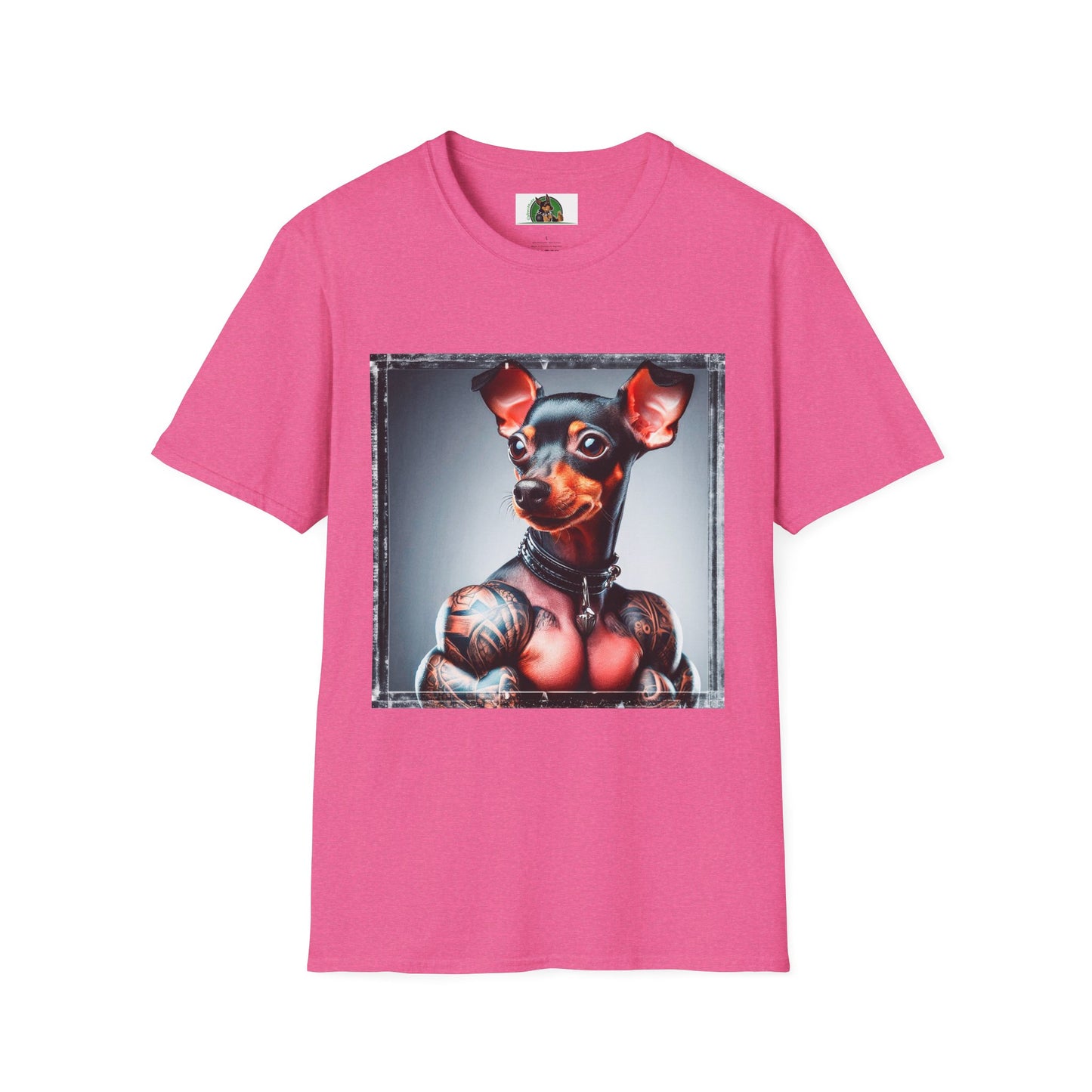 Min Pin T-Shirt muscular arms T-Shirt Printify S Heather Heliconia