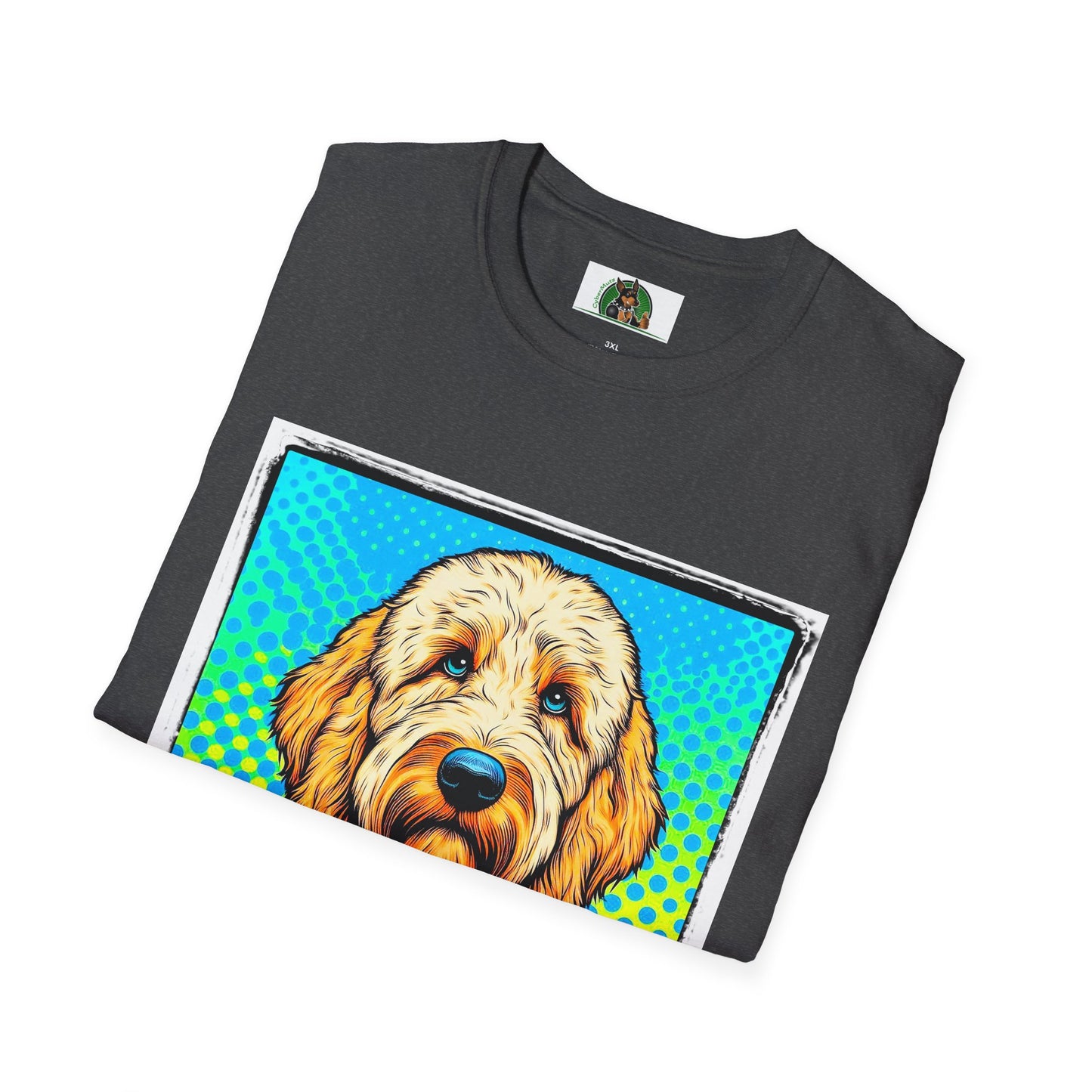 Golden Doodle blue suit t shirt T-Shirt Printify
