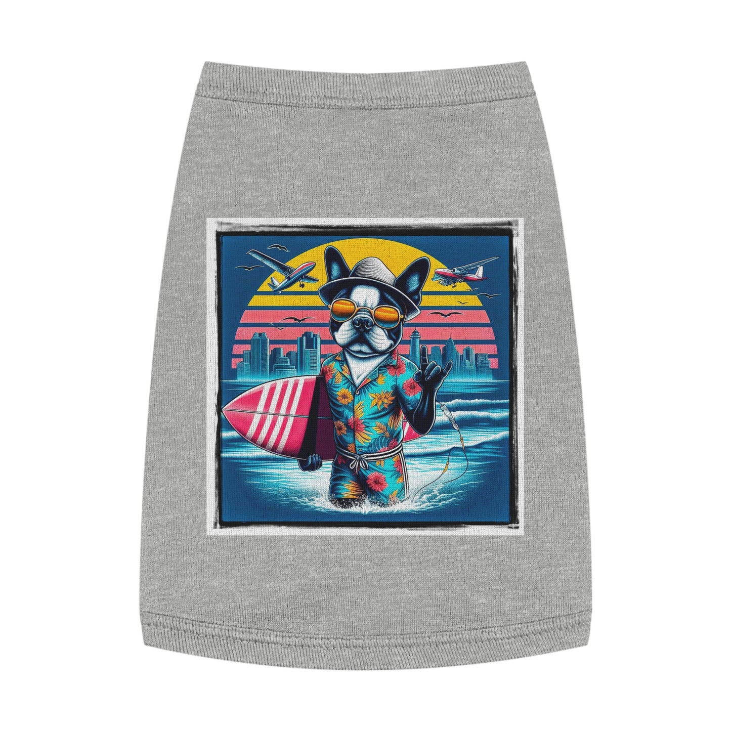 Pet Tank Top Boston Terrier Surfer Dog At Beach Pets Printify M Heather