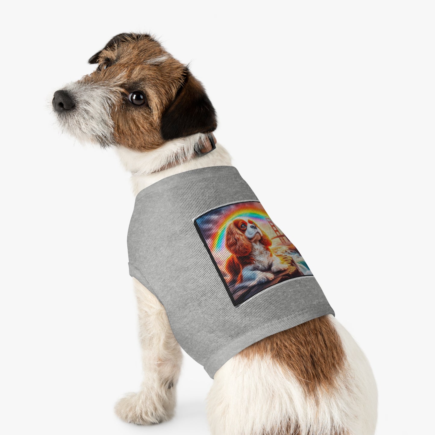 Pet Tank Top Cavalier King Charles Spaniel Rainbow bridge T Shirt Pets Printify