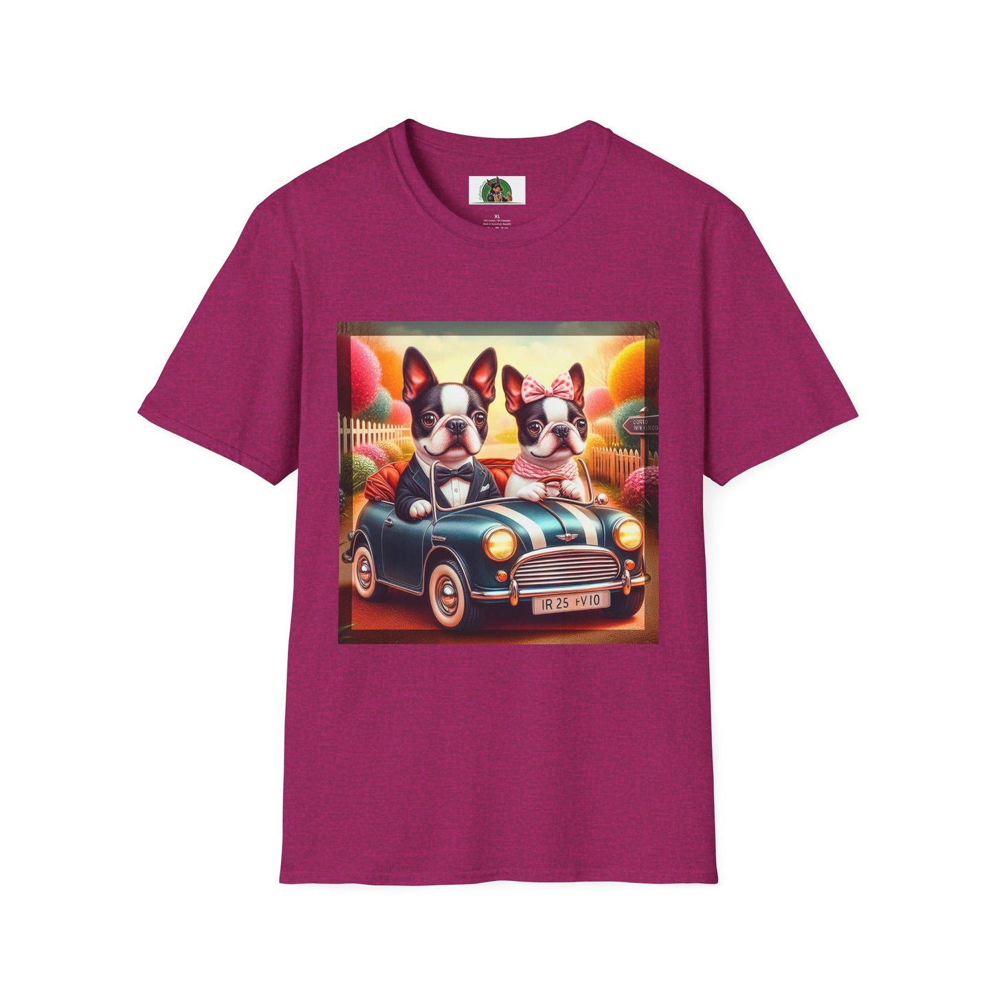 Wacky Boston Terrier Cute Dogs In Tiny Car Shirt T-Shirt Printify S Antique Heliconia