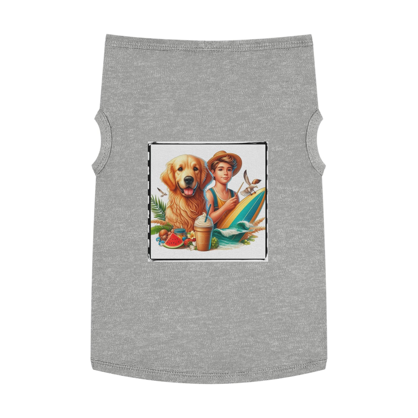 Golden Retriever pet tank top farmer boy Pets Printify XL Heather