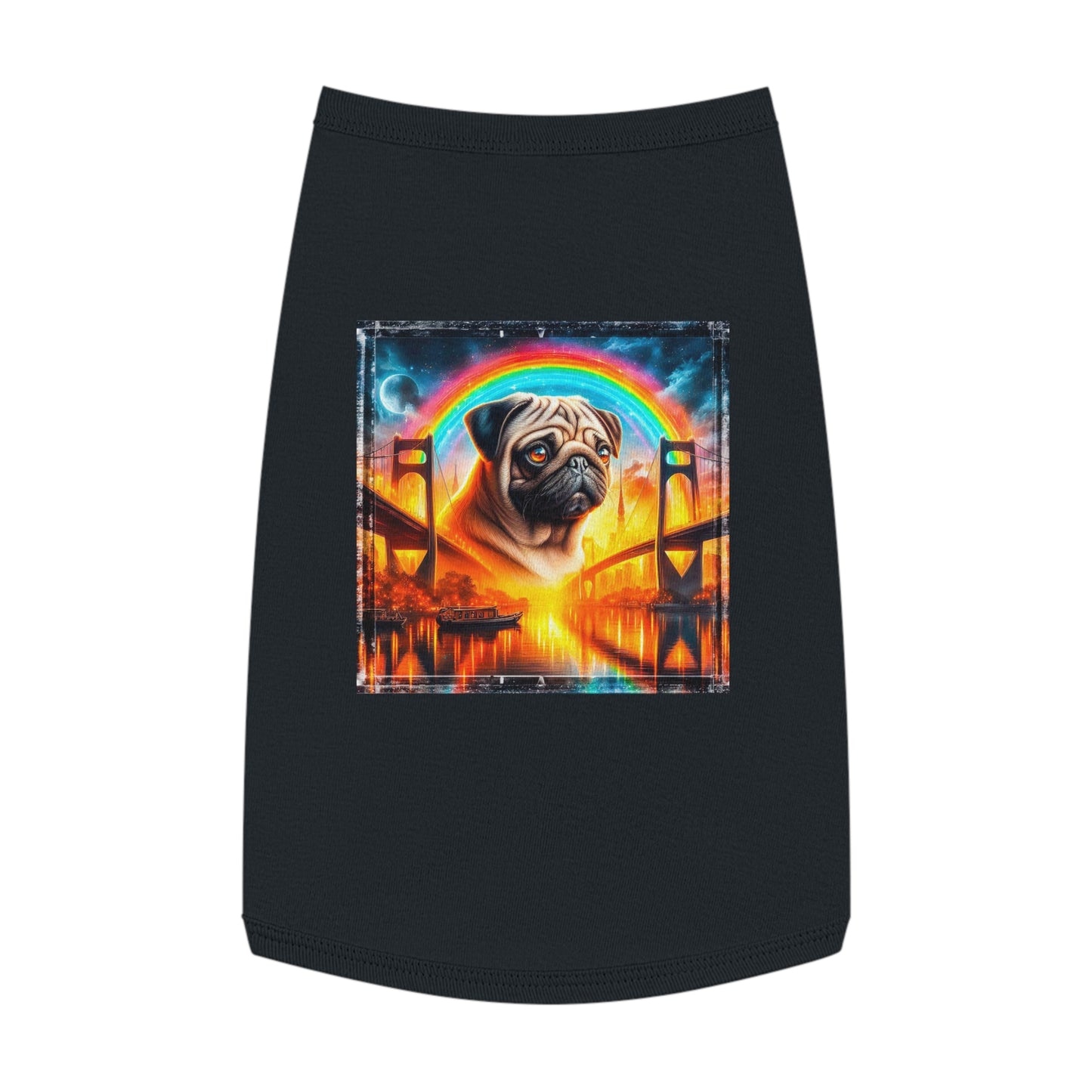 Pet Tank Top Pug bridge and rainbow Pets Printify L Black