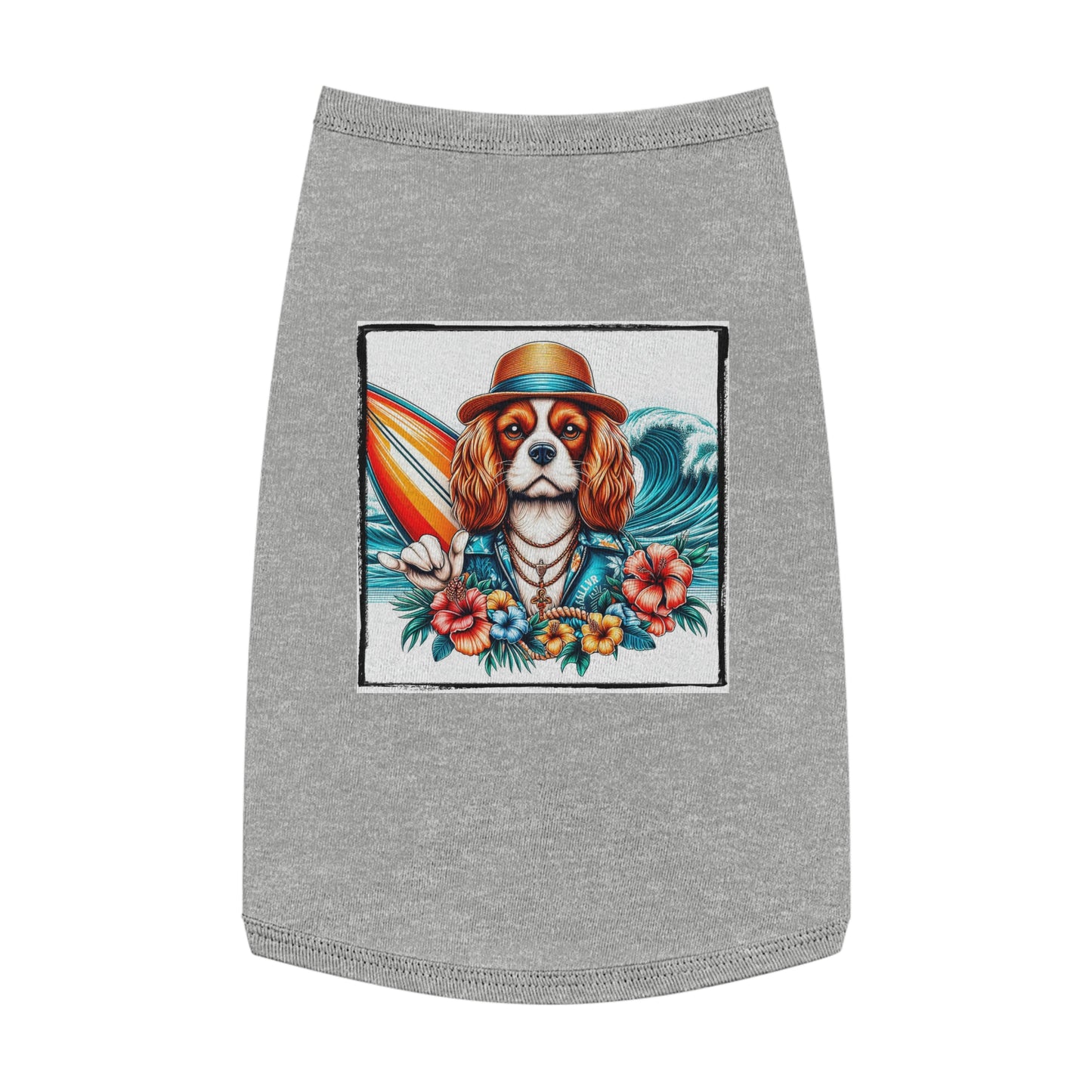Pet Tank Top Cavalier King Charles Spaniel Hawaiian Surfer T Shirt Pets Printify L Heather