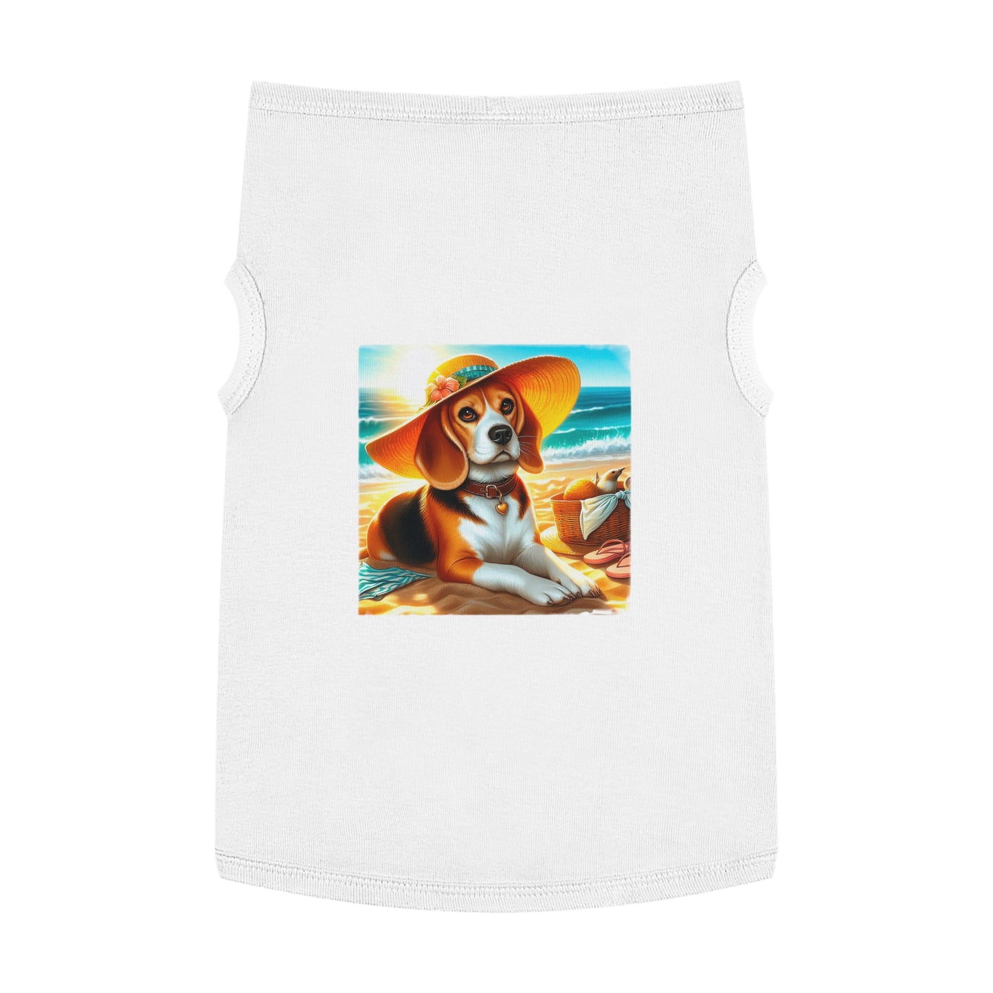Pet Tank Top Beagle Wearing Sun Hat Pets Printify XL White