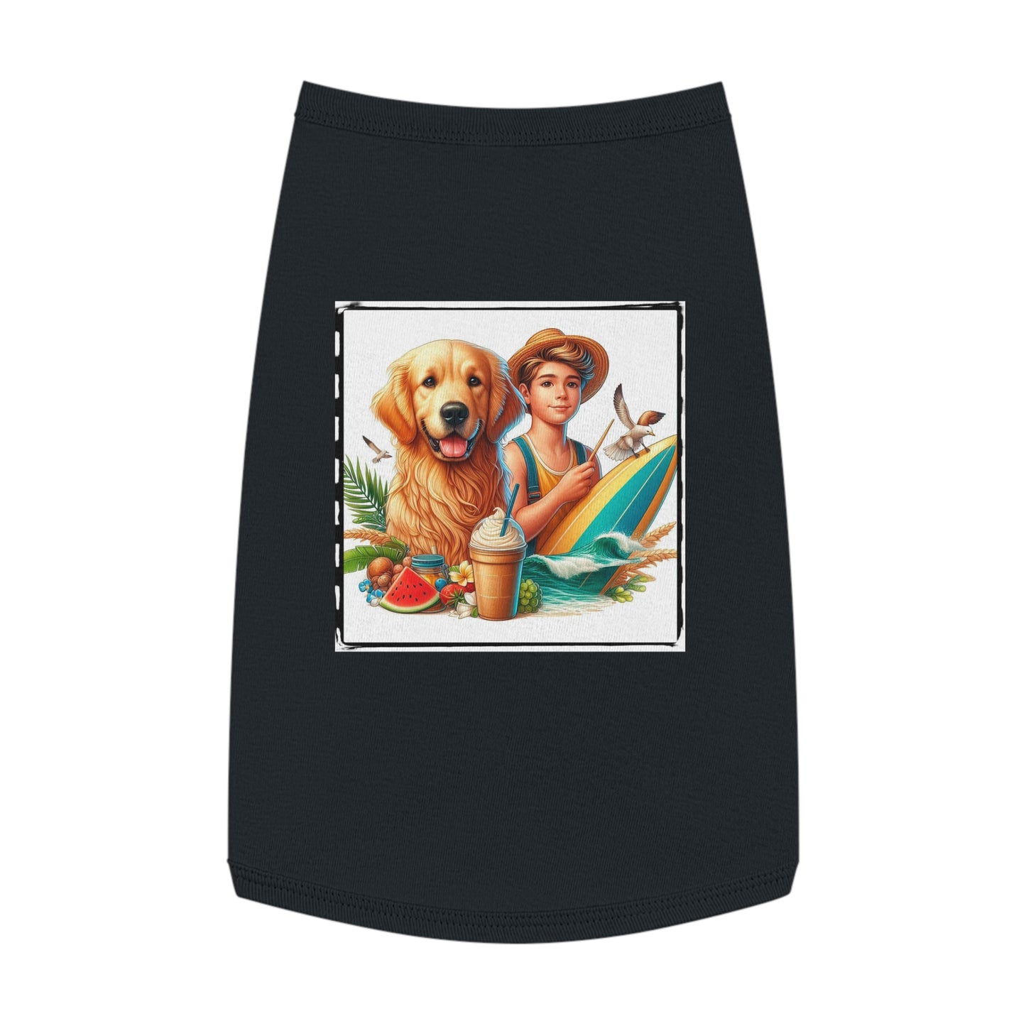 Golden Retriever pet tank top farmer boy Pets Printify L Black