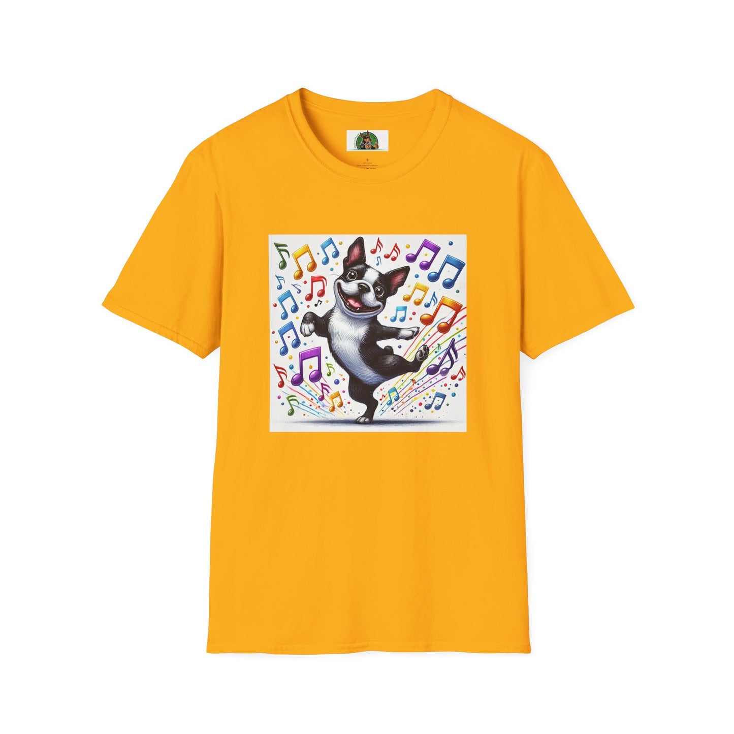 Boston Terrier Dancing Dog T-Shirt T-Shirt Printify S Gold