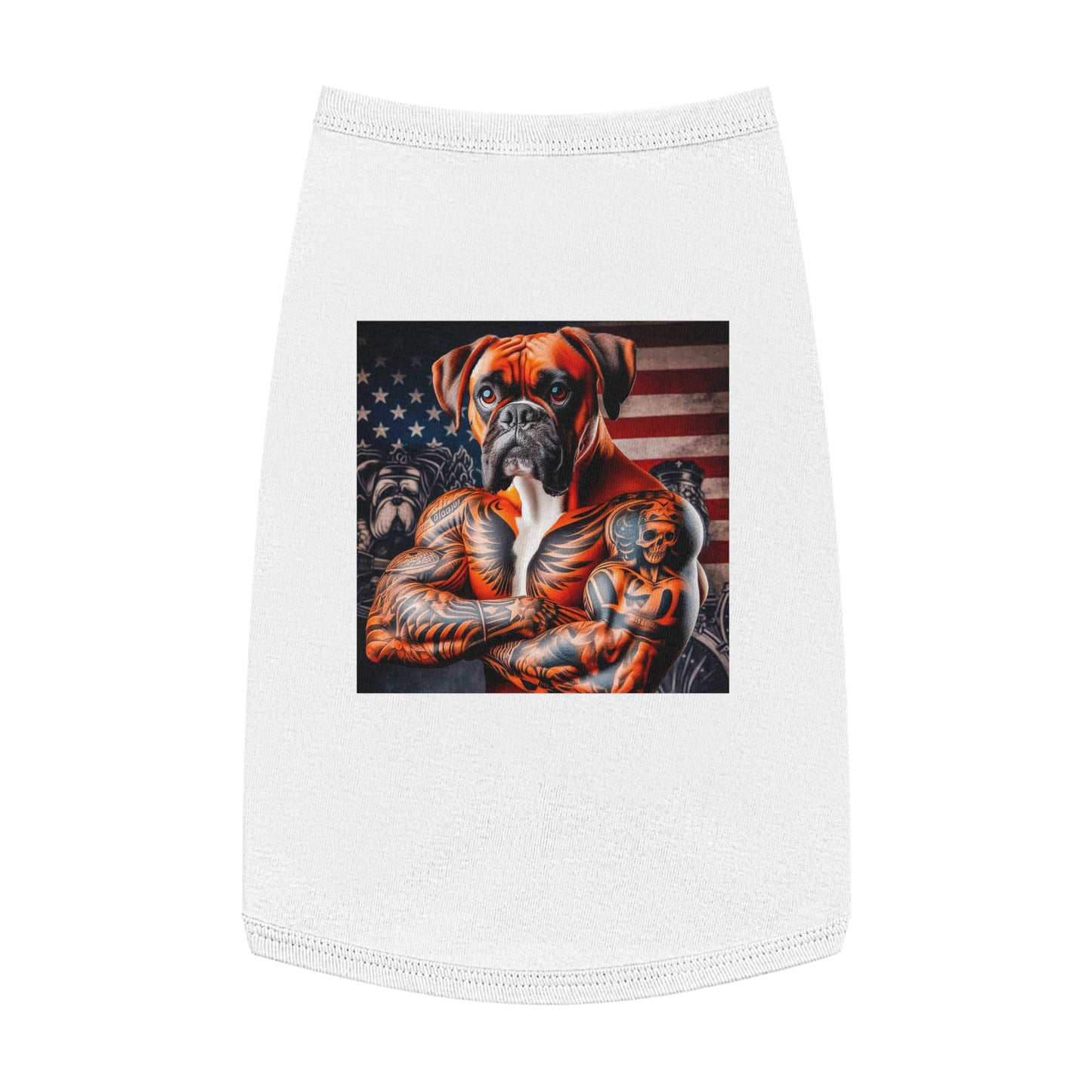 Pet Tank Top Boxer Dog American Flag Pets Printify L White