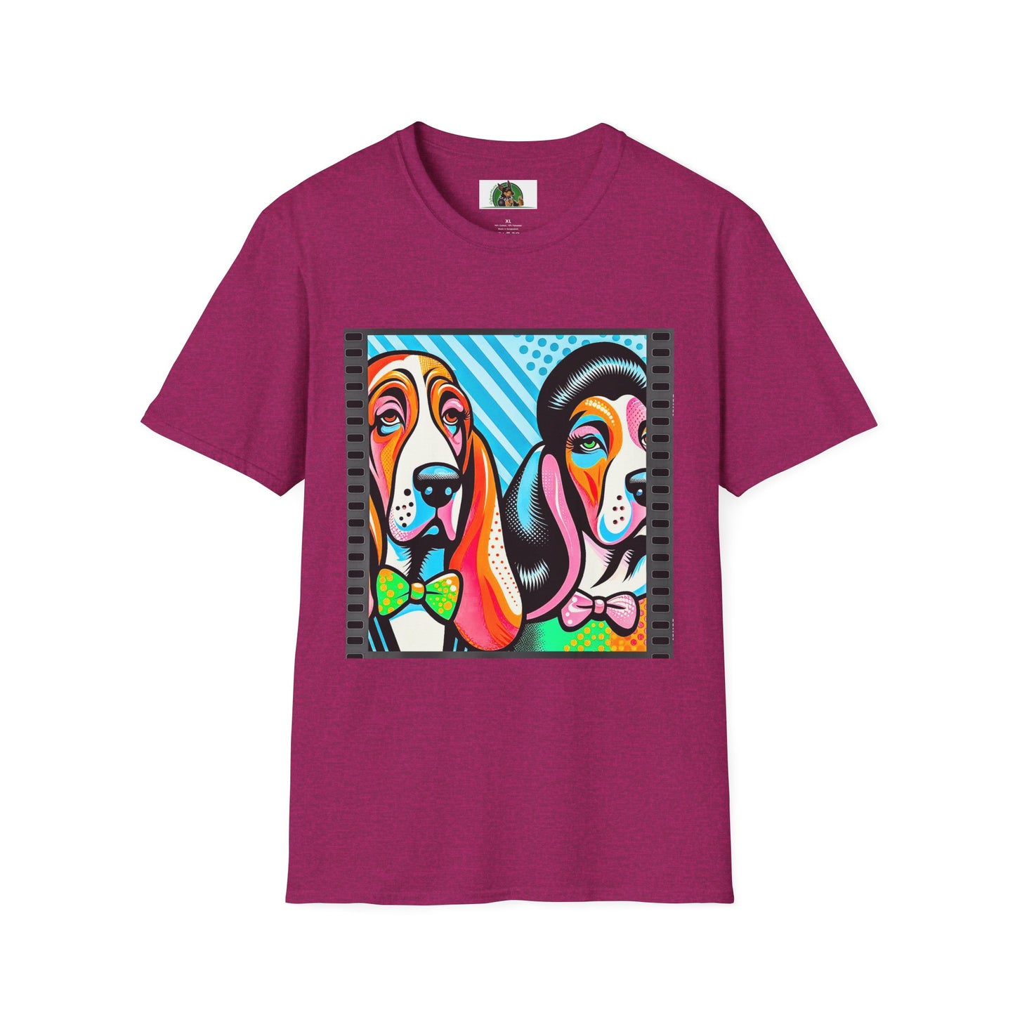 Basset Hound Colorful Couple Pop Art Pic T-Shirt Printify S Antique Heliconia