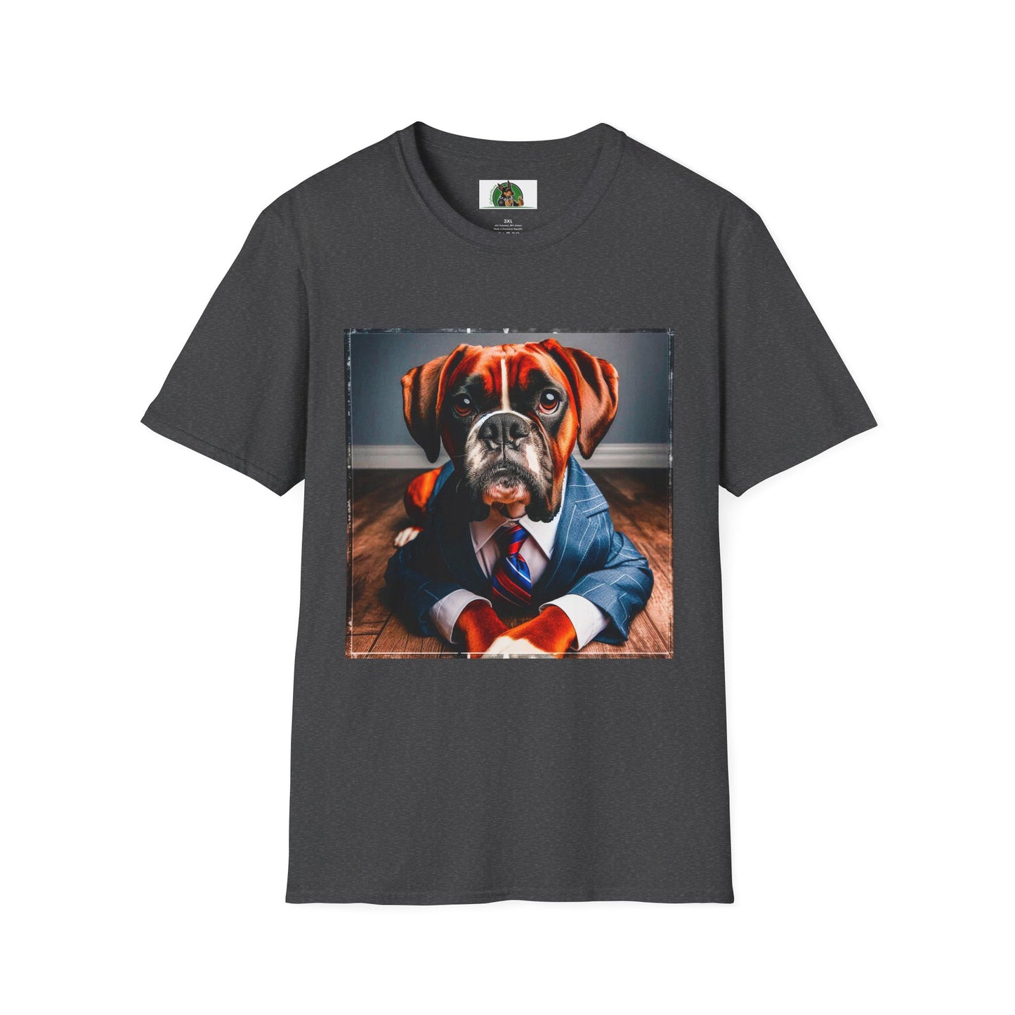 Boxer Dog Wearing Suit TShirt T-Shirt Printify XS Dark Heather
