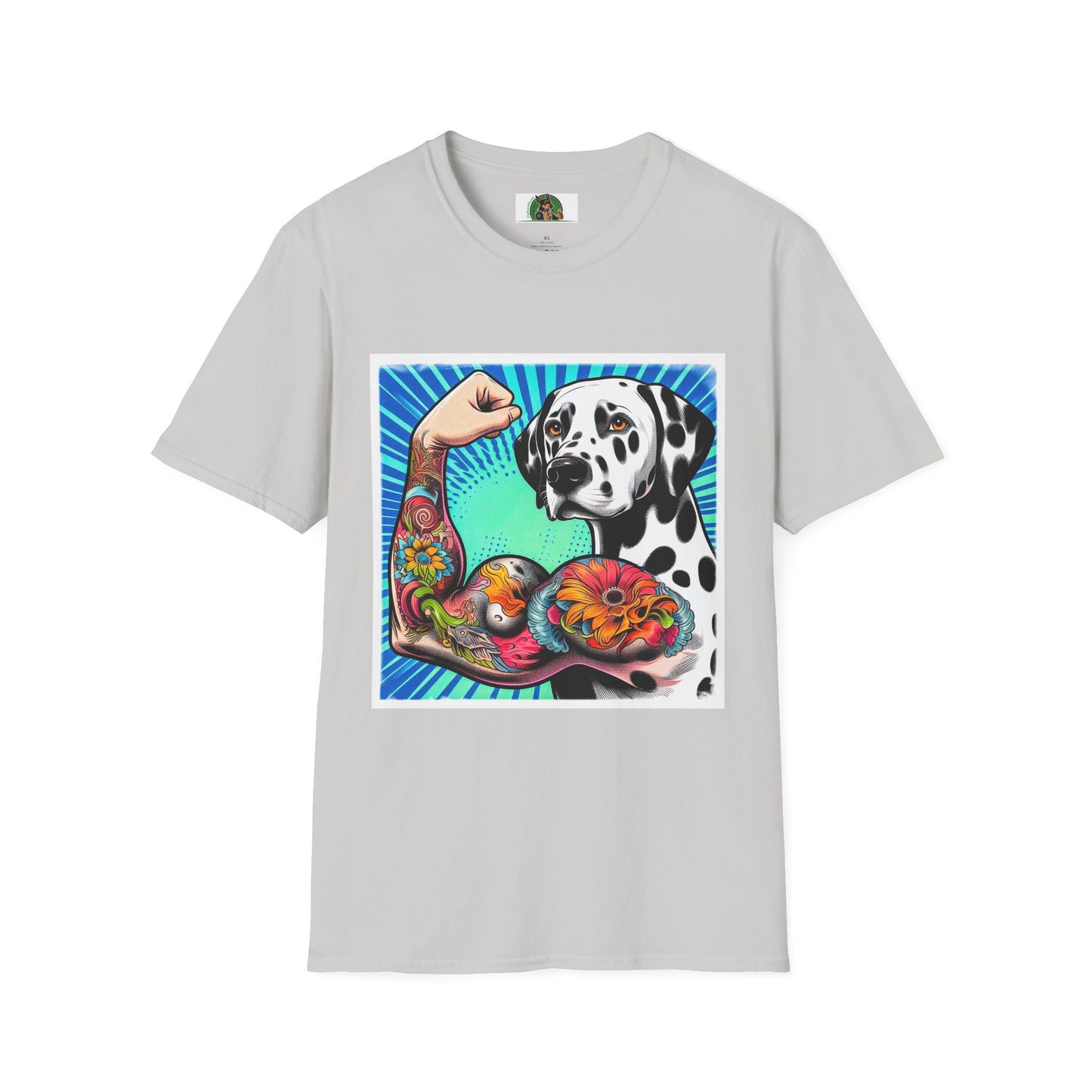 Dalmatian arm flexing t shirt T-Shirt Printify S Ice Grey