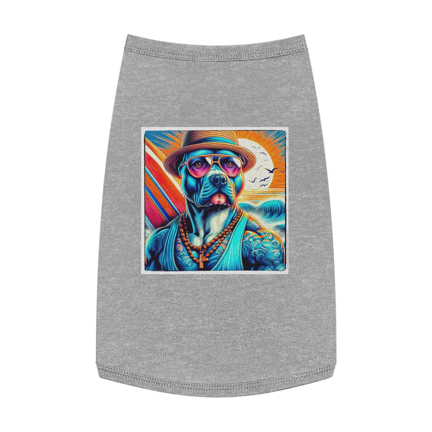 Pet Tank Top Pit Bull surfer Pets Printify L Heather